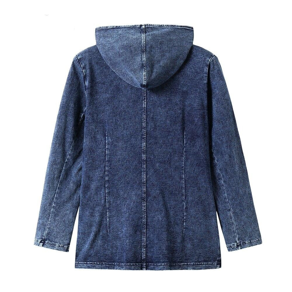 Women's Plus Size Casual Denim Jacket Woman Premium Stretch Knitted Denim with Shoulder Pads and Hat