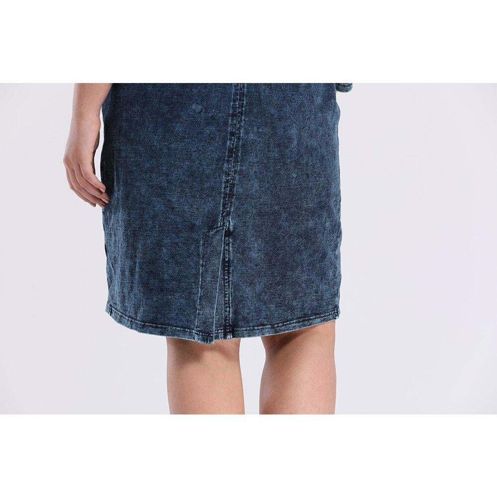 Women's Plus Size Denim Dress Elasticity Knitted Denim Dresses Slim Fit Casual Dress Knee-Length Midi Dress
