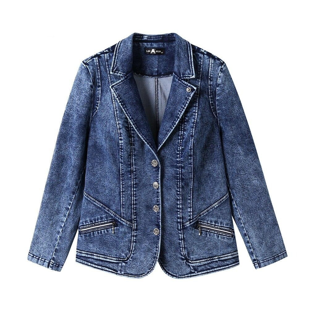 Women's Plus Size Tailored Denim Coat Cotton Knitted Busine Suit Fashion Cotton Knitted Jacket