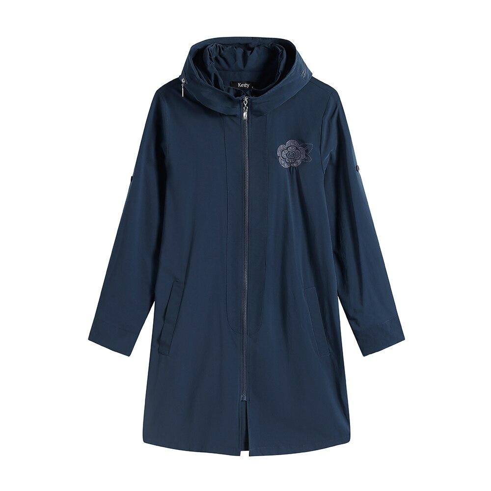 Women's Plus Size Windbreaker Mid-Length Hooded Jacket Spring And Autumn Loose Zipper Print Windbreaker