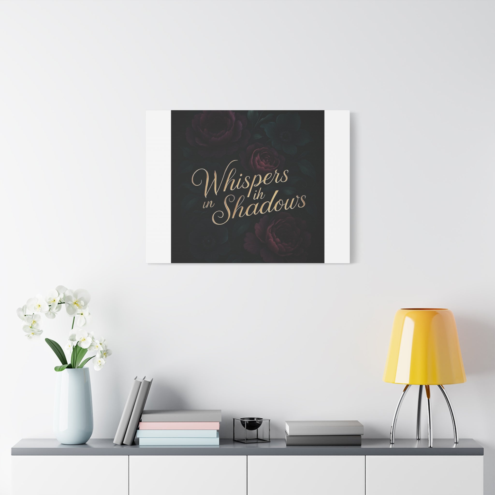 Canvas Wall Art — “Whispers in Shadows” Dark Floral Typographic Print