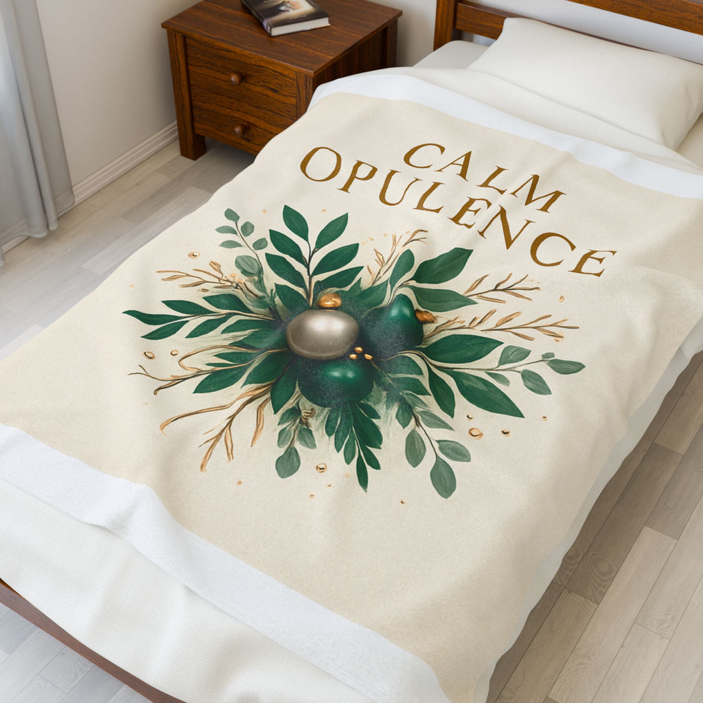 Velveteen Plush Blanket — "Calm Opulence" Green Botanical Holiday Throw