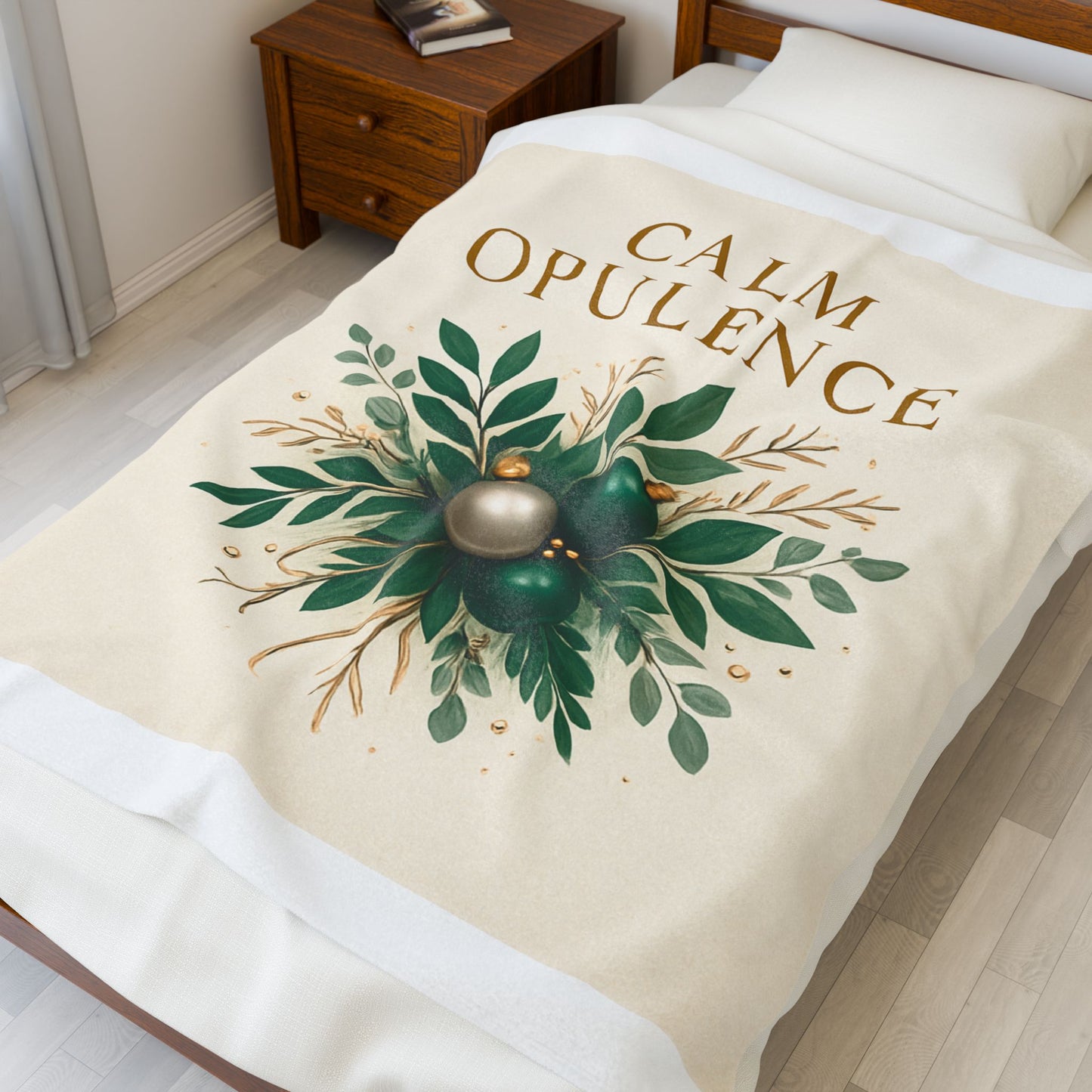 Velveteen Plush Blanket — "Calm Opulence" Green Botanical Holiday Throw