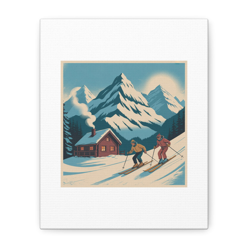 Retro Ski Mountain Canvas Print — Vintage Winter Cabin Art