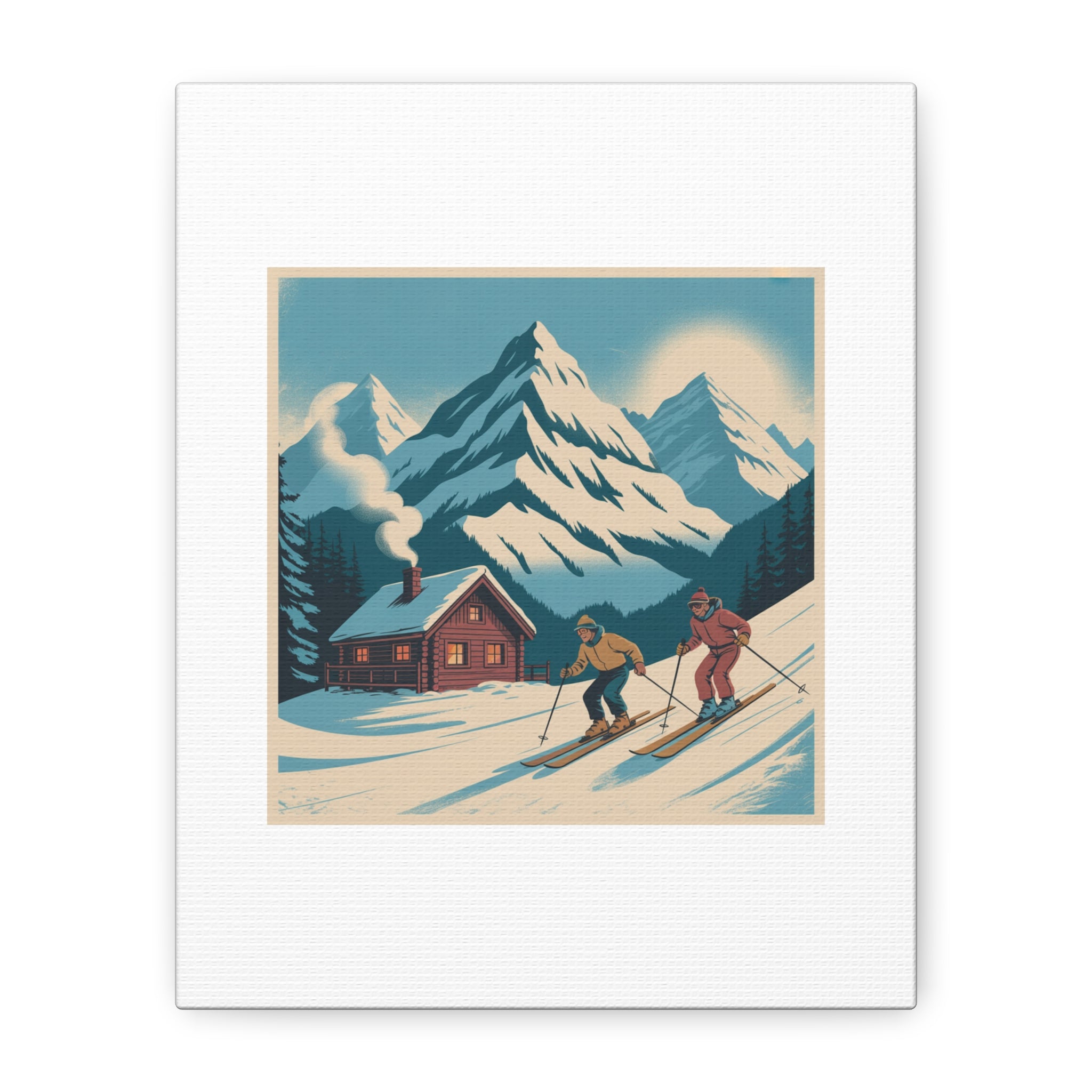 Retro Ski Mountain Canvas Print — Vintage Winter Cabin Art