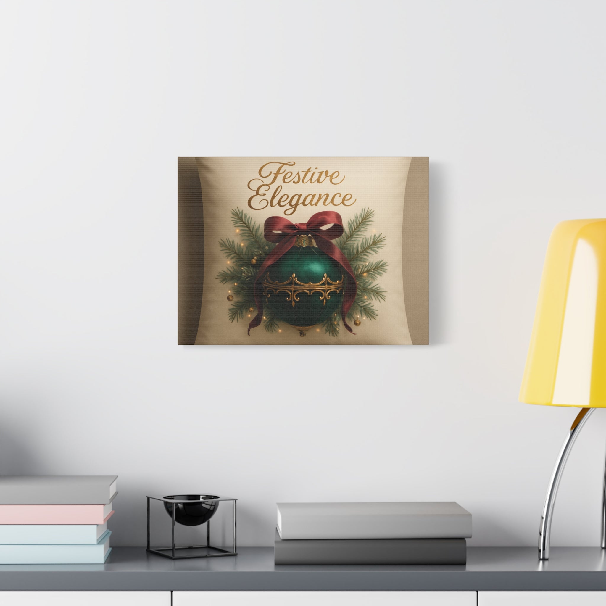 Festive Elegance Christmas Canvas Wall Art — Green Ornament Holiday Decor