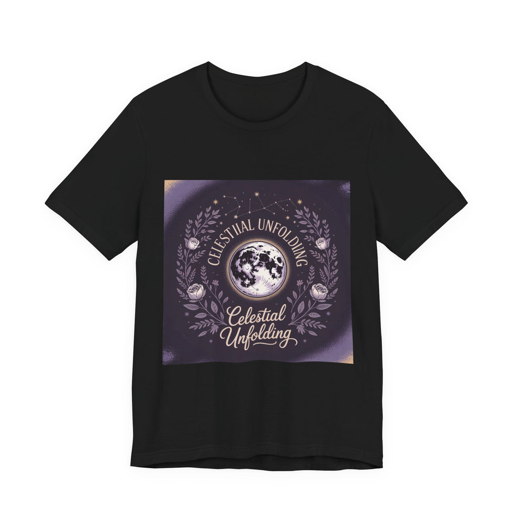Celestial Unfolding Graphic Tee — Moon & Floral Astrology Shirt