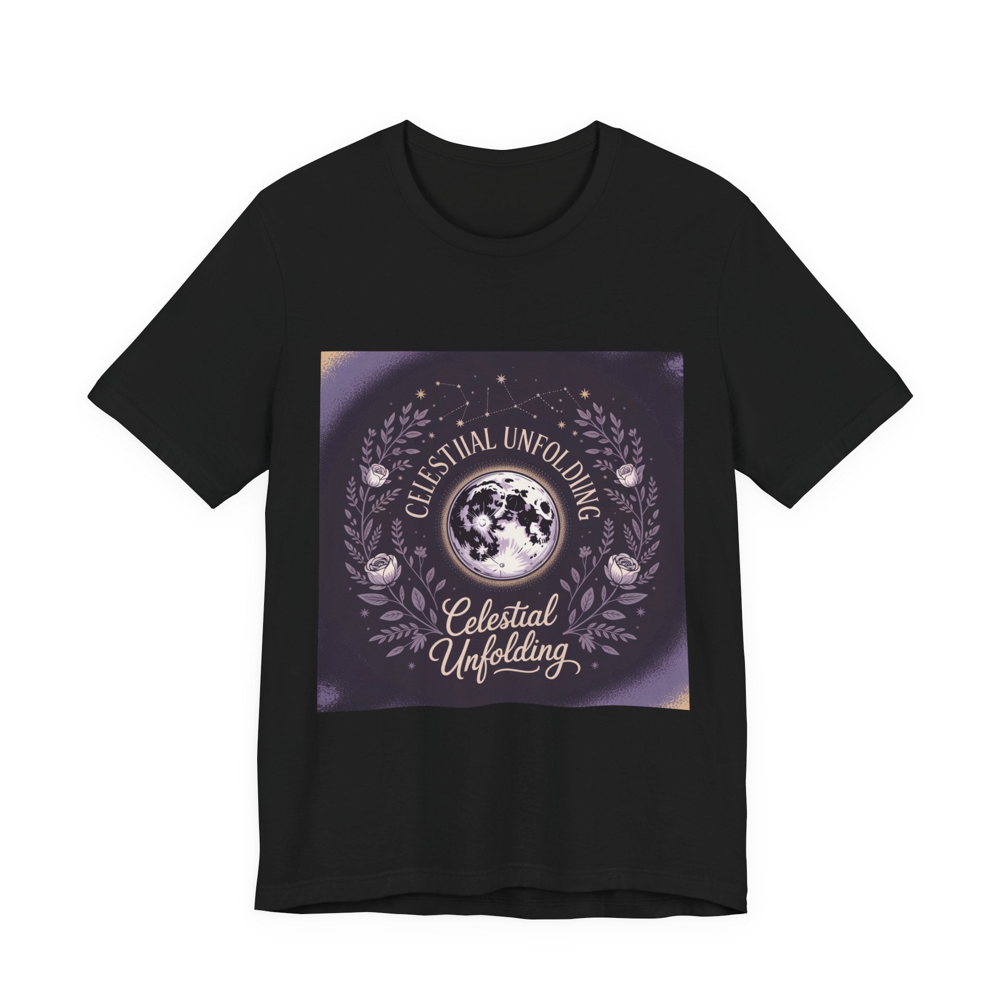 Celestial Unfolding Graphic Tee — Moon & Floral Astrology Shirt