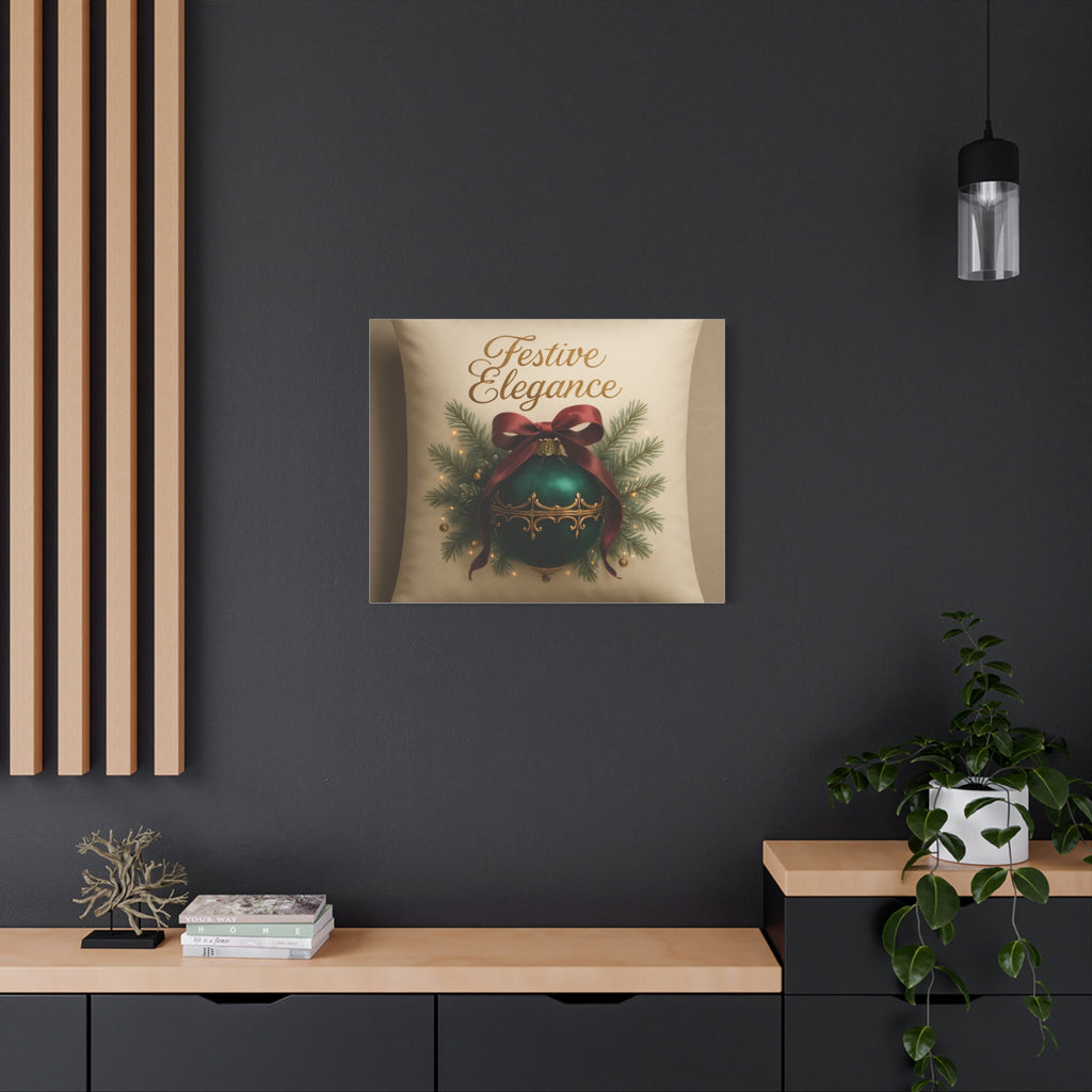 Festive Elegance Christmas Canvas Wall Art — Green Ornament Holiday Decor