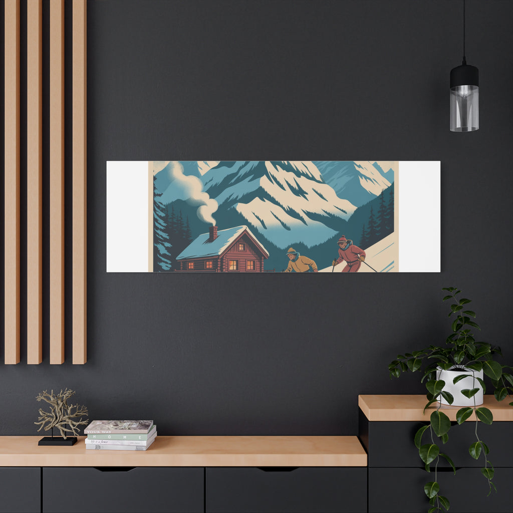 Retro Ski Mountain Canvas Print — Vintage Winter Cabin Art
