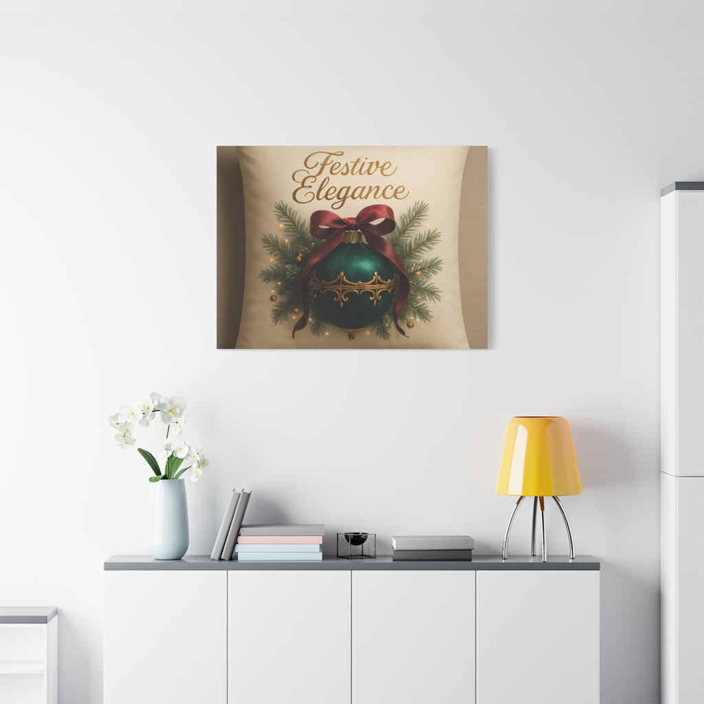 Festive Elegance Christmas Canvas Wall Art — Green Ornament Holiday Decor