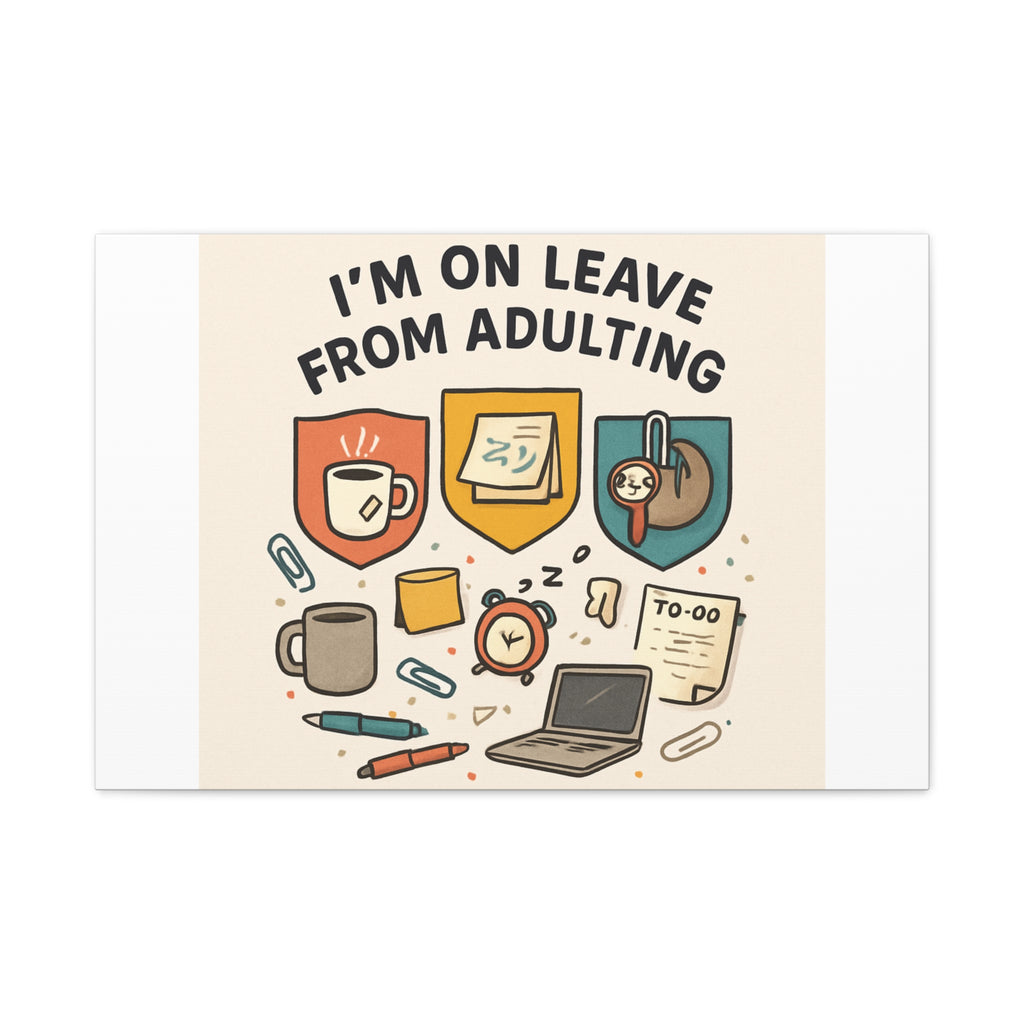Canvas Wall Art — “I’m On Leave From Adulting” Cute Office Humor Matte Canvas