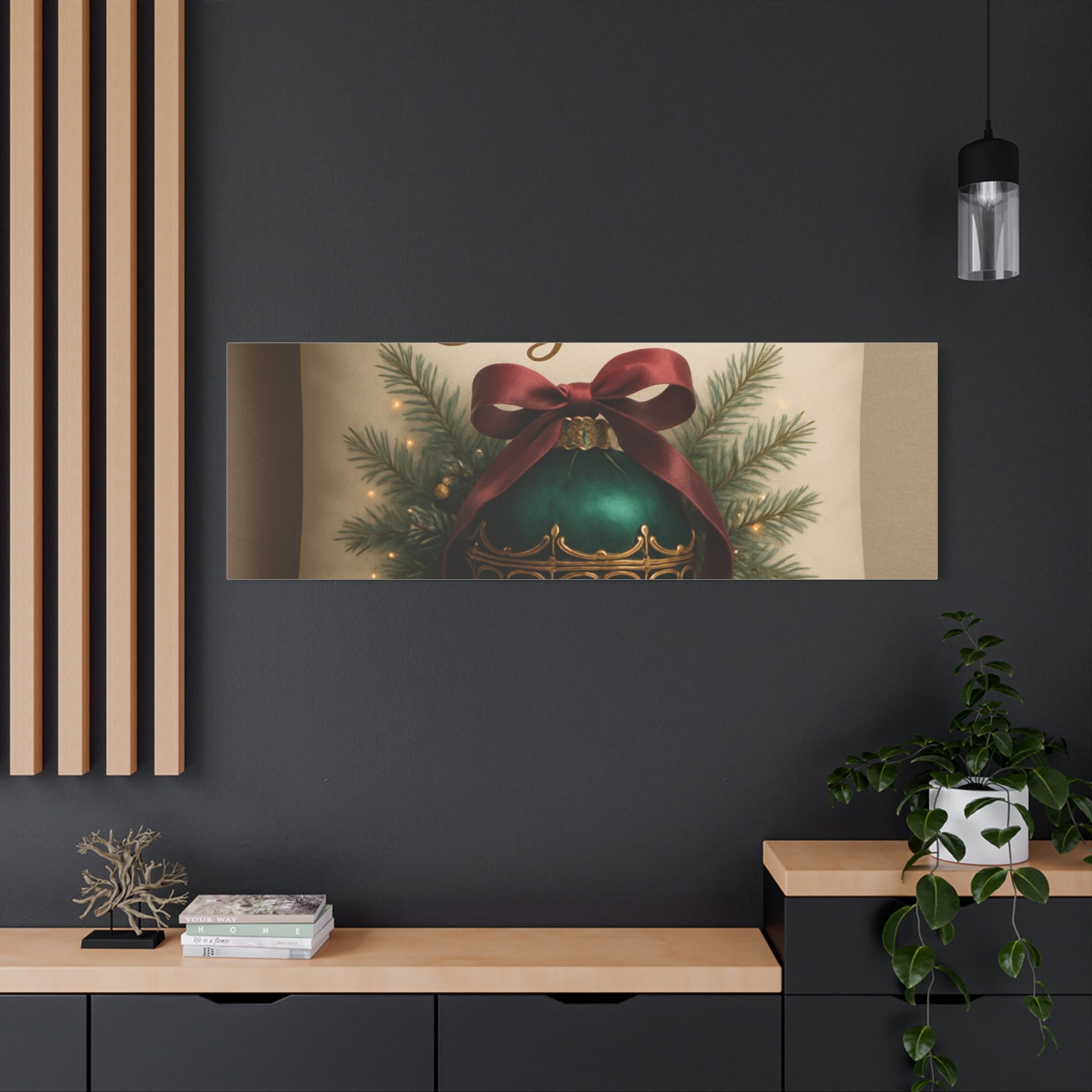 Festive Elegance Christmas Canvas Wall Art — Green Ornament Holiday Decor