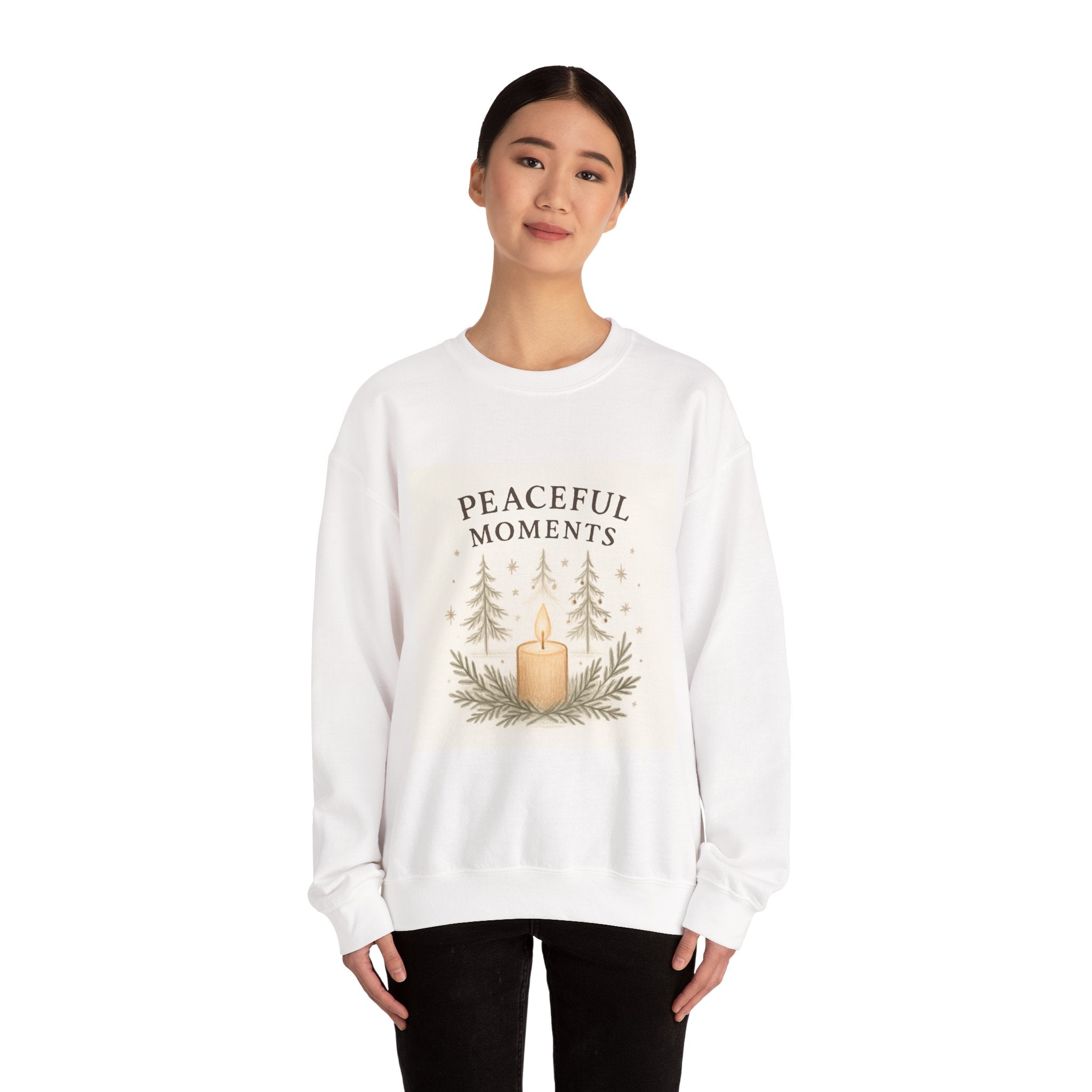 Peaceful Moments Candle Sweatshirt — Cozy Holiday Forest Crewneck