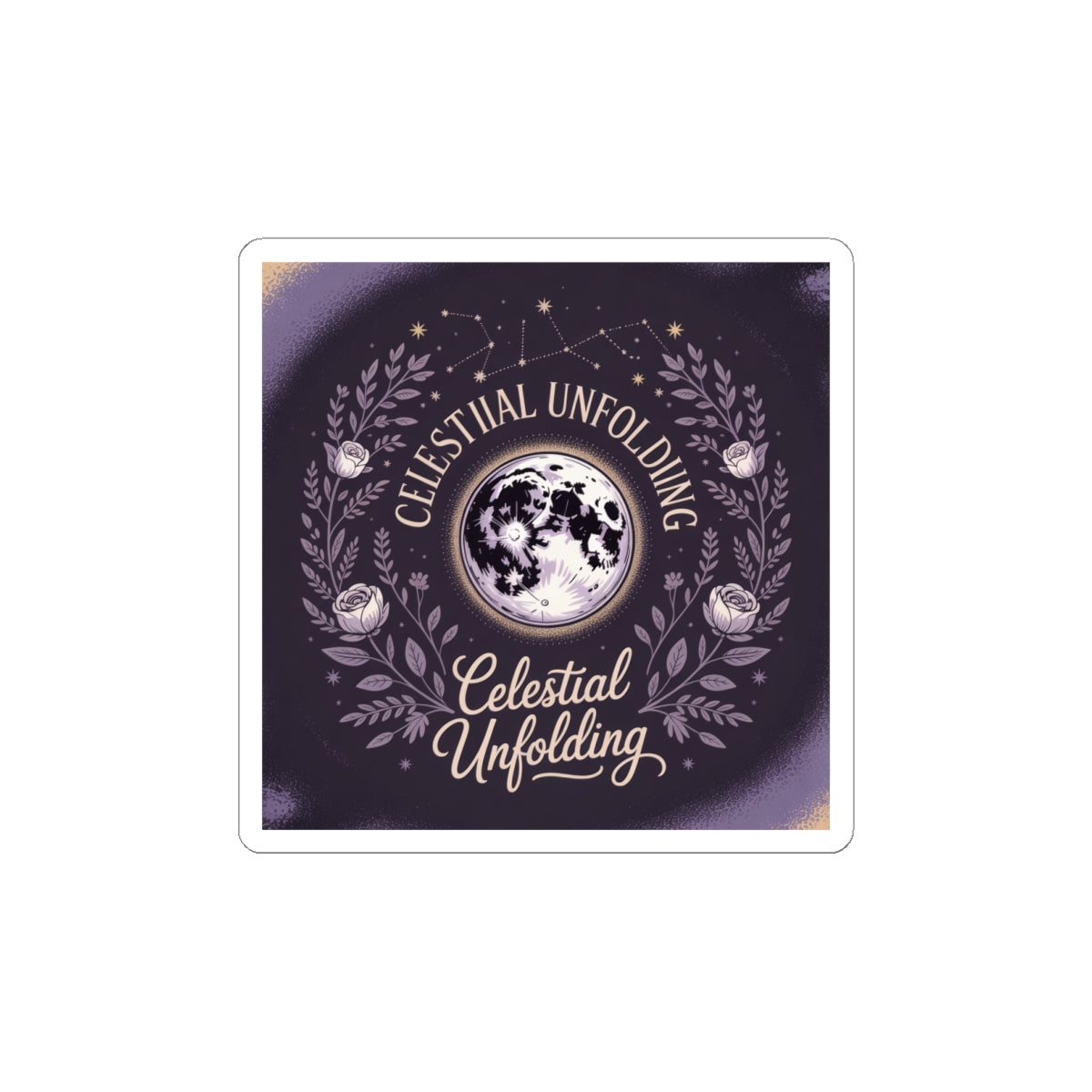 Celestial Unfolding Moon Sticker — Mystical Floral Laptop Decal