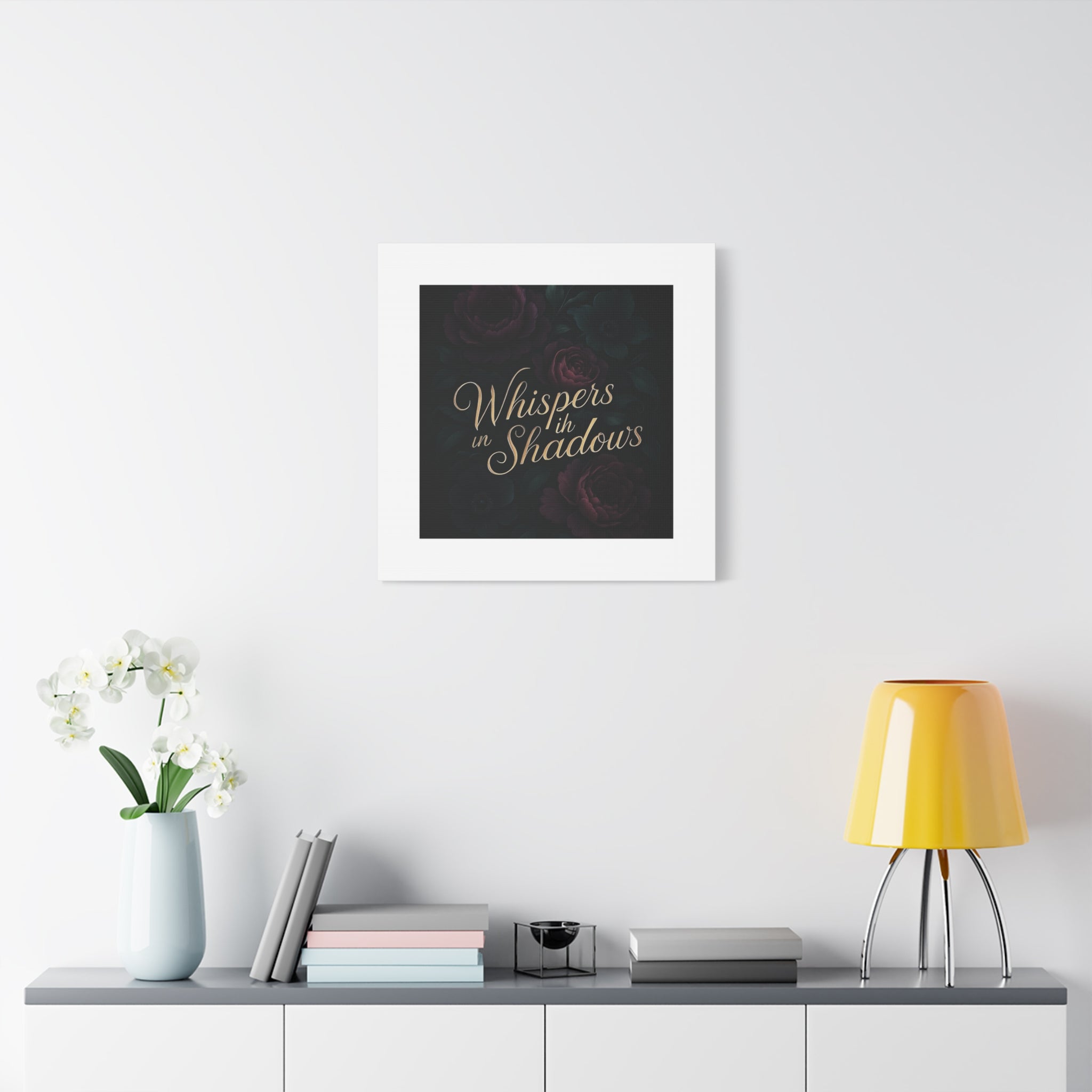 Canvas Wall Art — “Whispers in Shadows” Dark Floral Typographic Print