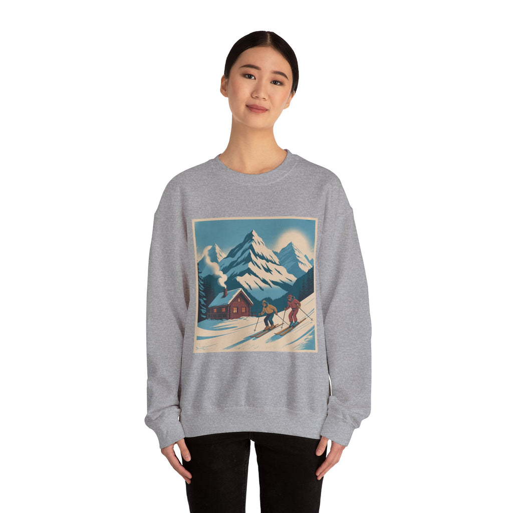 Crewneck Sweatshirt - Retro Ski Mountain Cabin Graphic