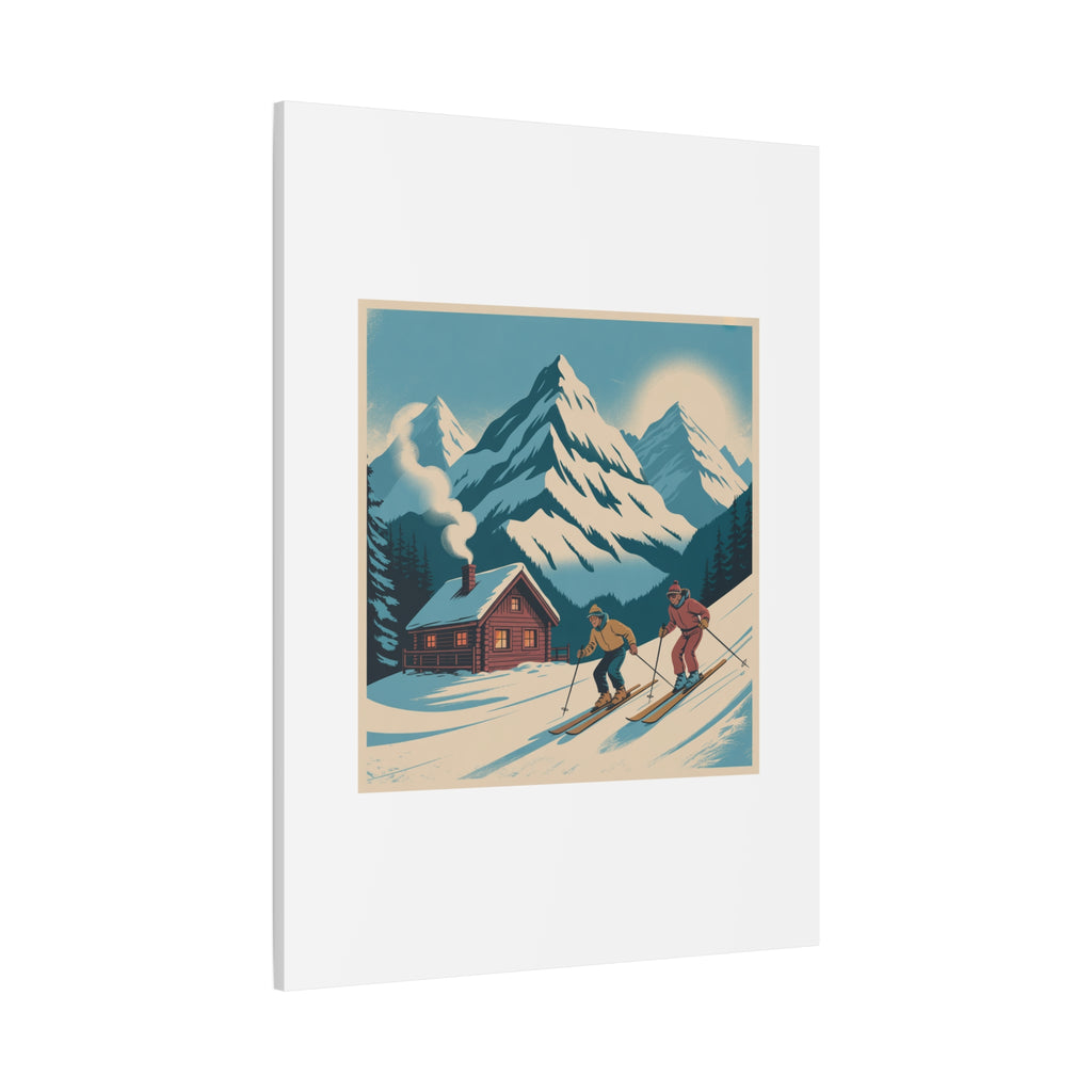 Retro Ski Mountain Canvas Print — Vintage Winter Cabin Art