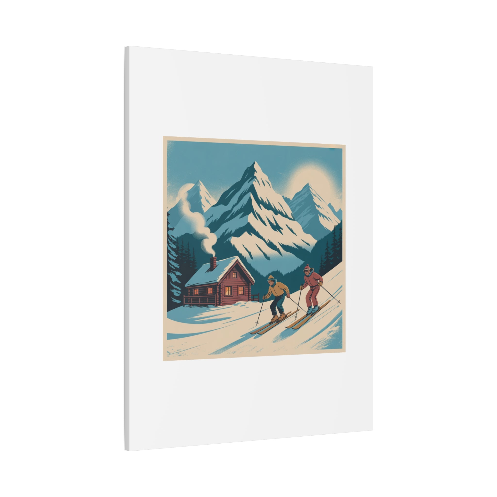 Retro Ski Mountain Canvas Print — Vintage Winter Cabin Art