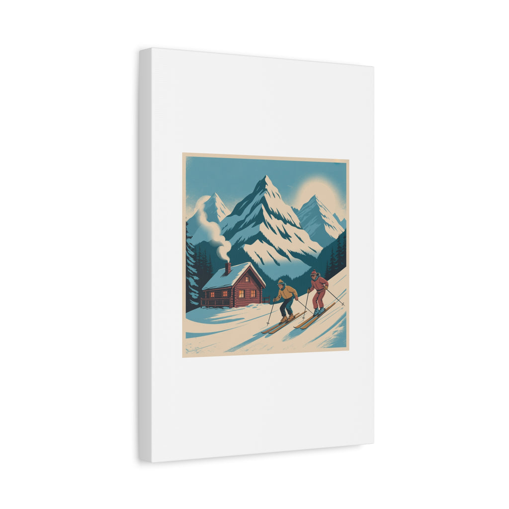 Retro Ski Mountain Canvas Print — Vintage Winter Cabin Art