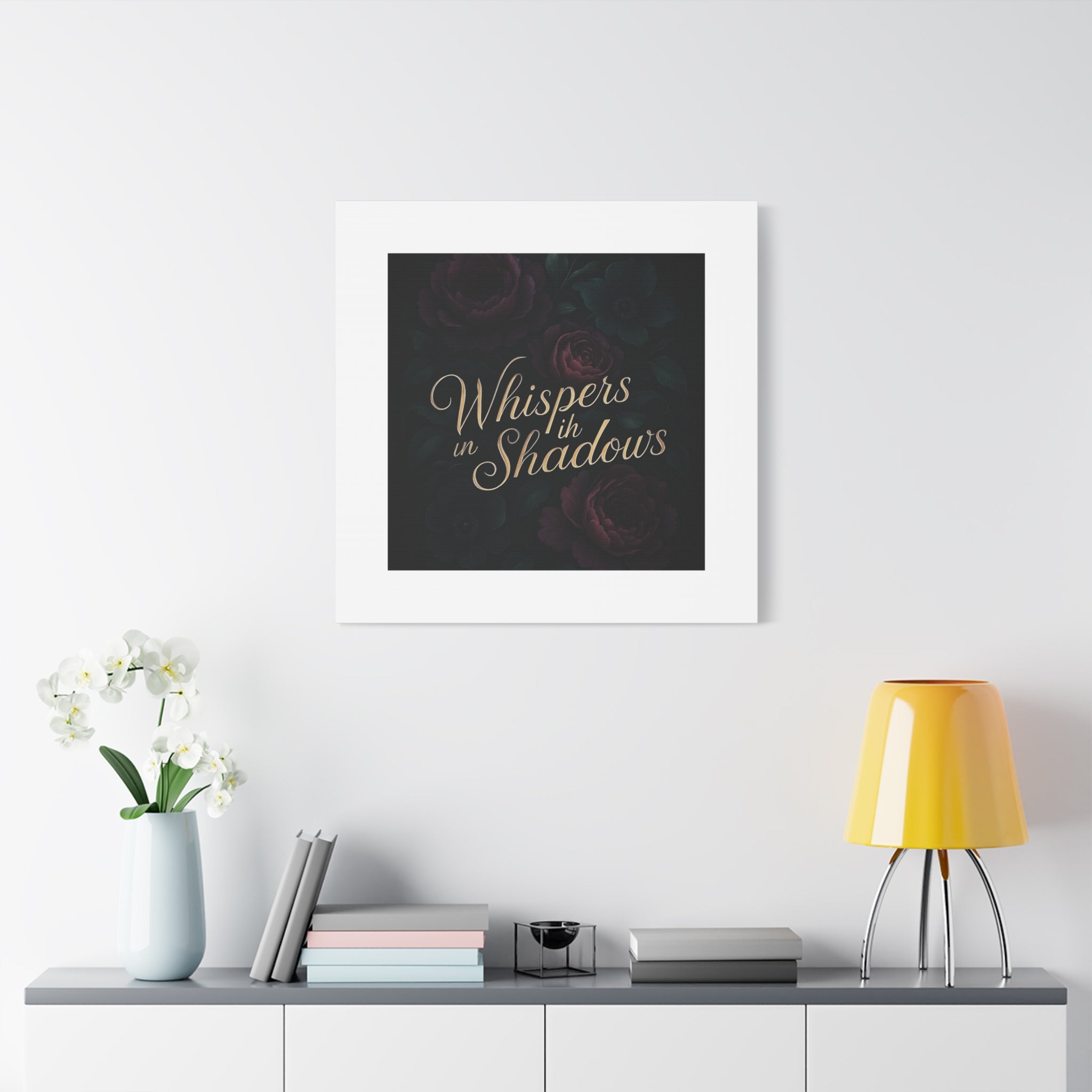 Canvas Wall Art — “Whispers in Shadows” Dark Floral Typographic Print