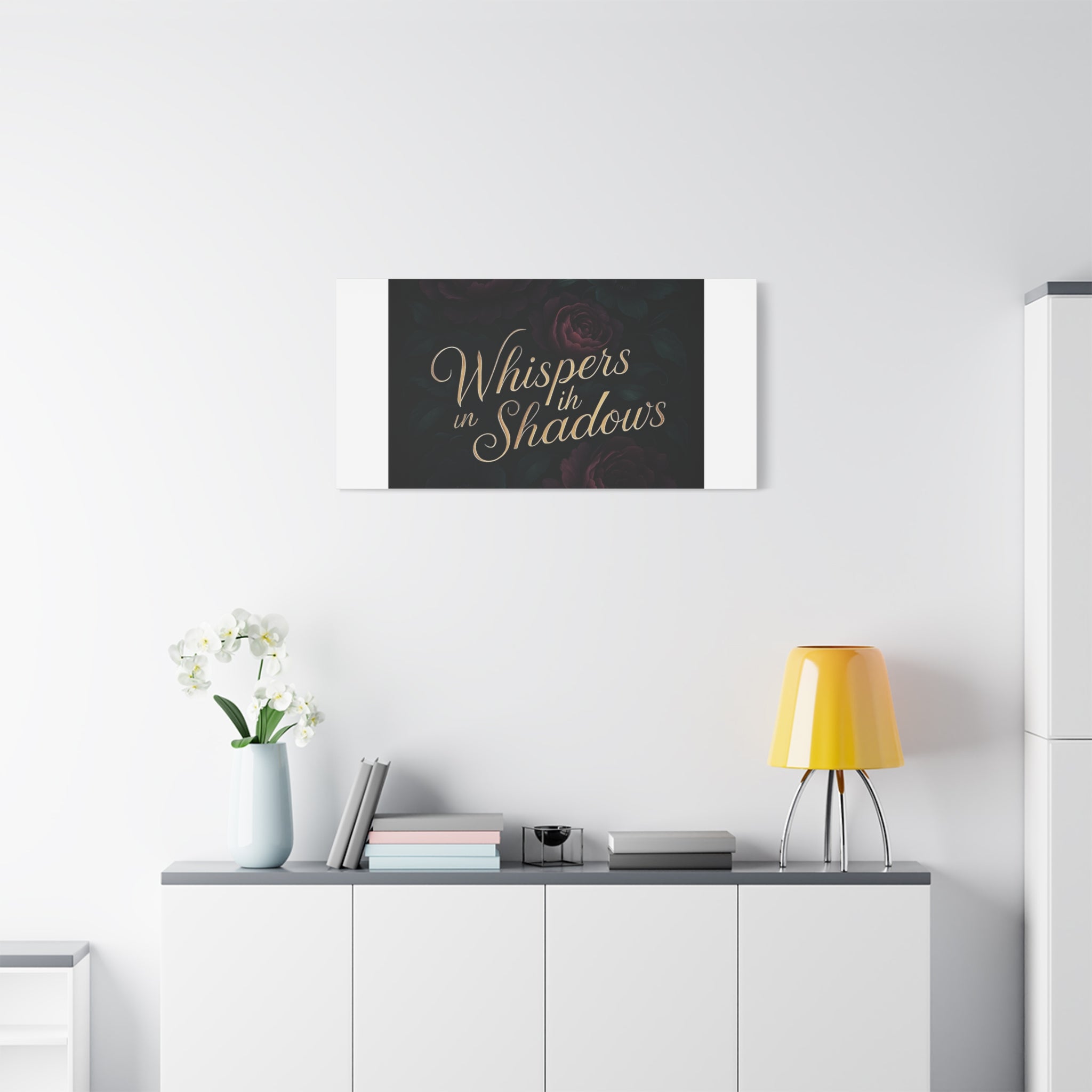 Canvas Wall Art — “Whispers in Shadows” Dark Floral Typographic Print