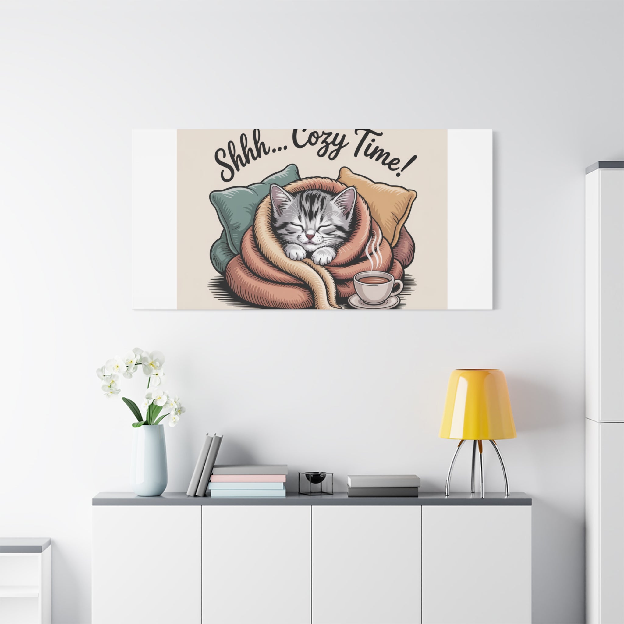 Cozy Cat Canvas Print — "Shhh... Cozy Time!" Matte Stretched Wall Art