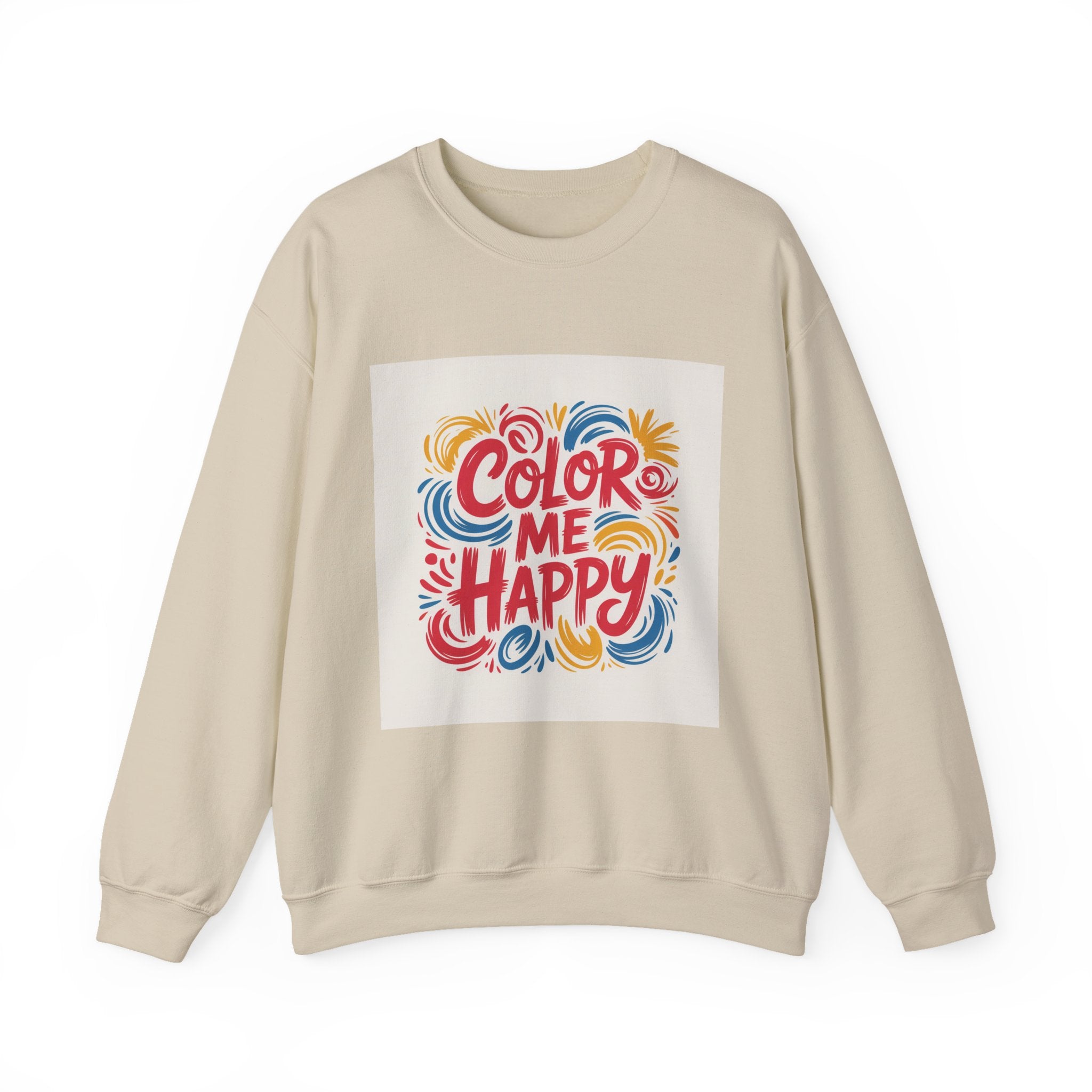 Color Me Happy Crewneck Sweatshirt — Bright Retro Typography Pullover