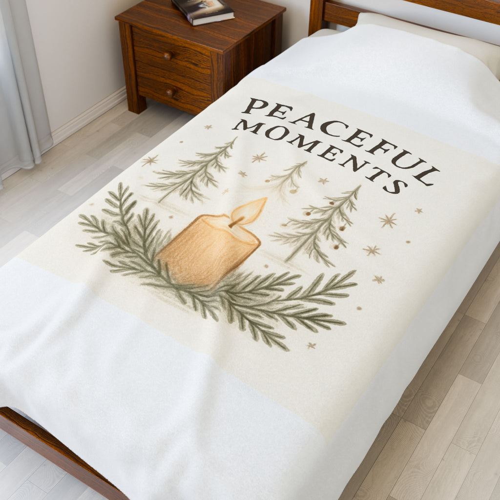 Peaceful Moments Velveteen Plush Blanket — Cozy Candle & Pine Winter Throw