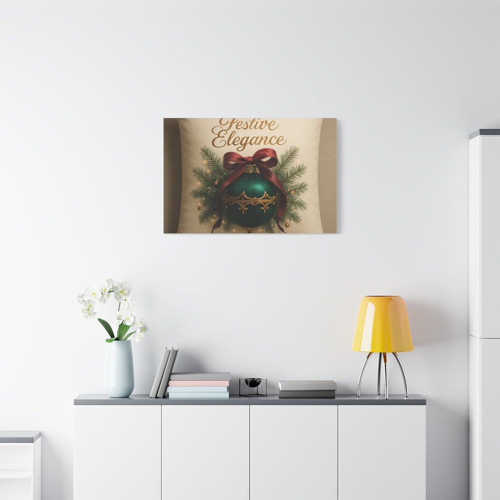 Festive Elegance Christmas Canvas Wall Art — Green Ornament Holiday Decor