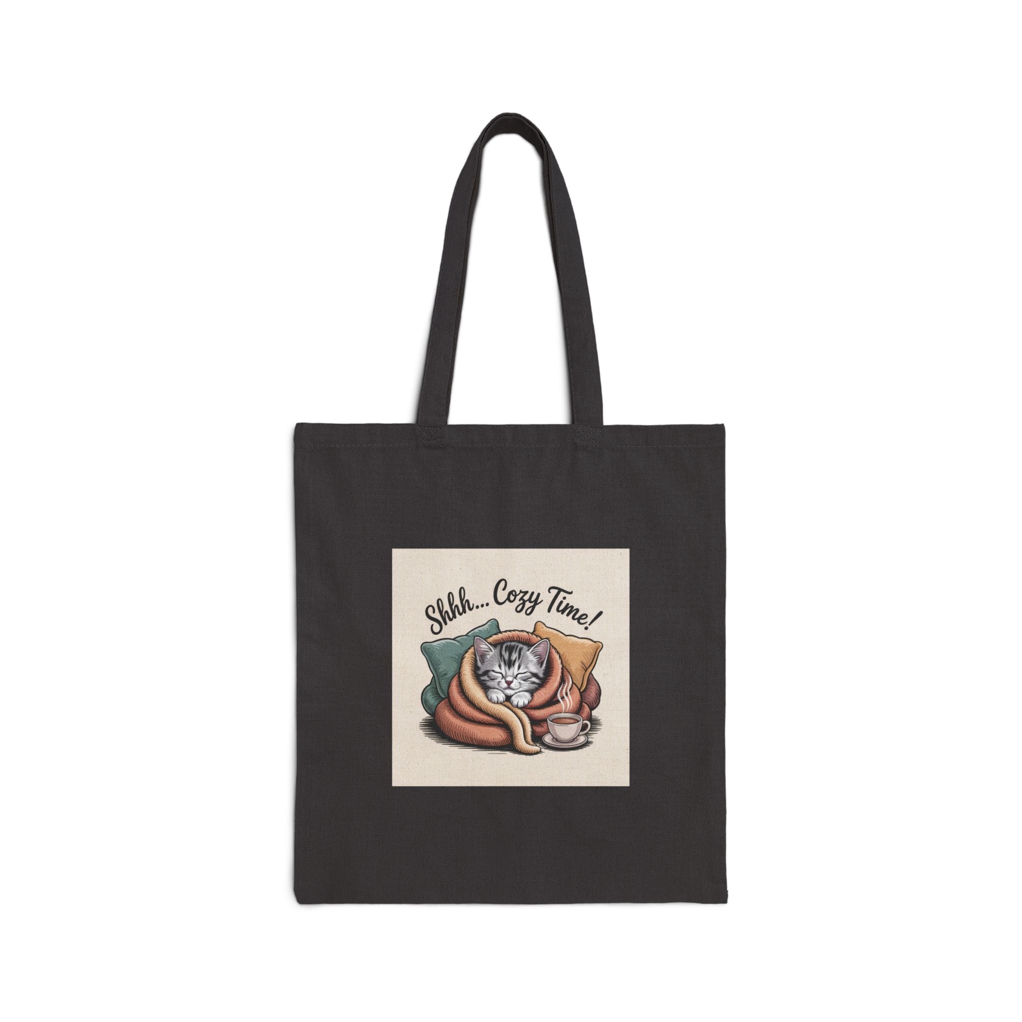 Cotton Tote Bag — "Still Cozy Time" Cat Illustration Canvas Grocery Tote