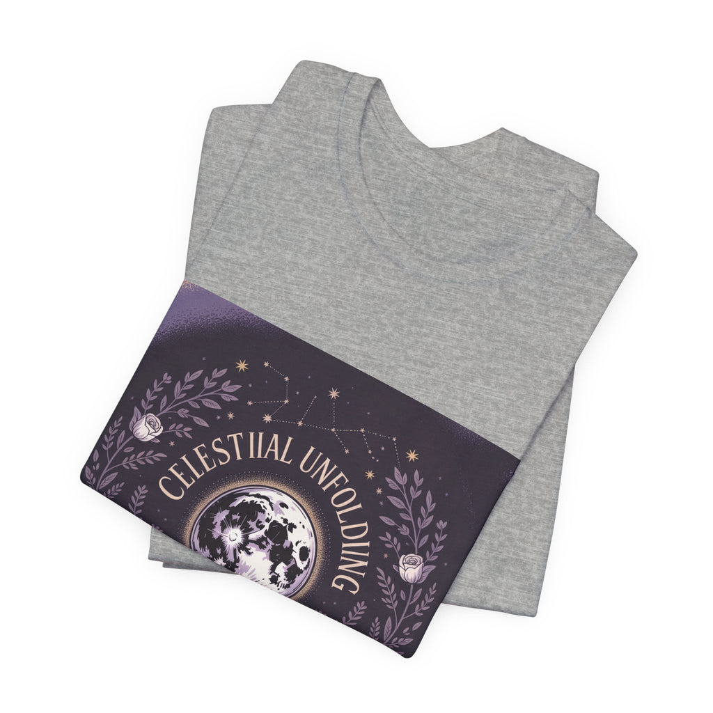 Celestial Unfolding Graphic Tee — Moon & Floral Astrology Shirt