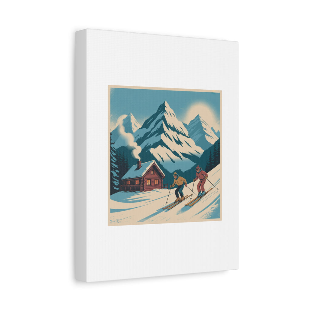 Retro Ski Mountain Canvas Print — Vintage Winter Cabin Art