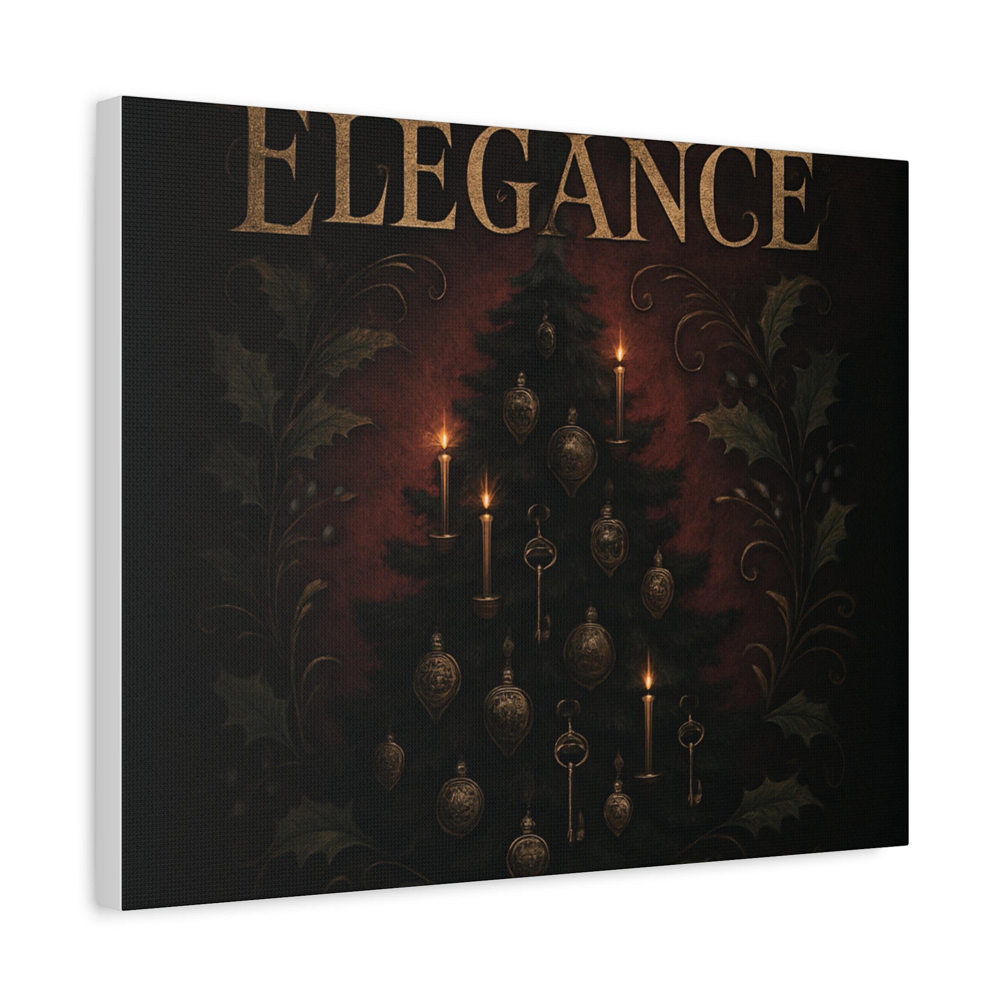 Elegance Christmas Canvas Wall Art — Vintage Candlelit Tree Matte Stretched Print