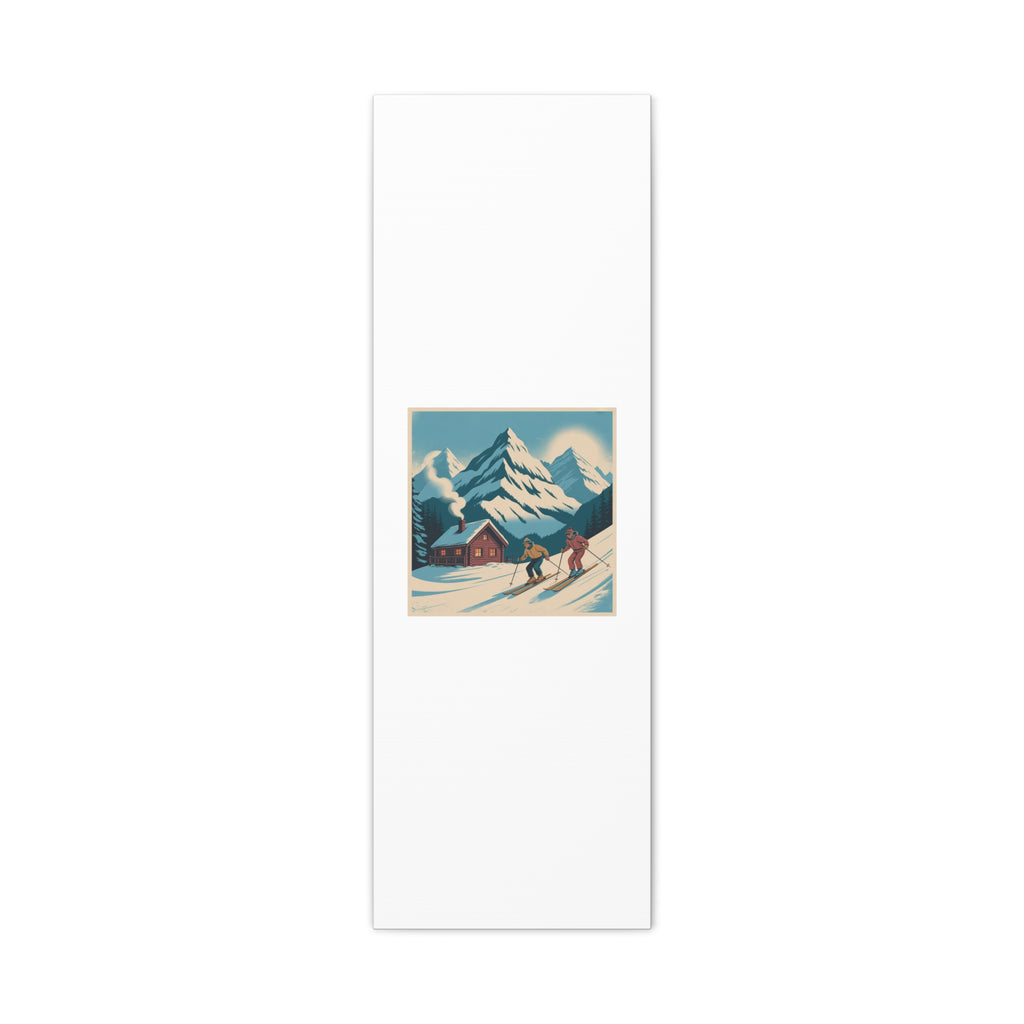 Retro Ski Mountain Canvas Print — Vintage Winter Cabin Art
