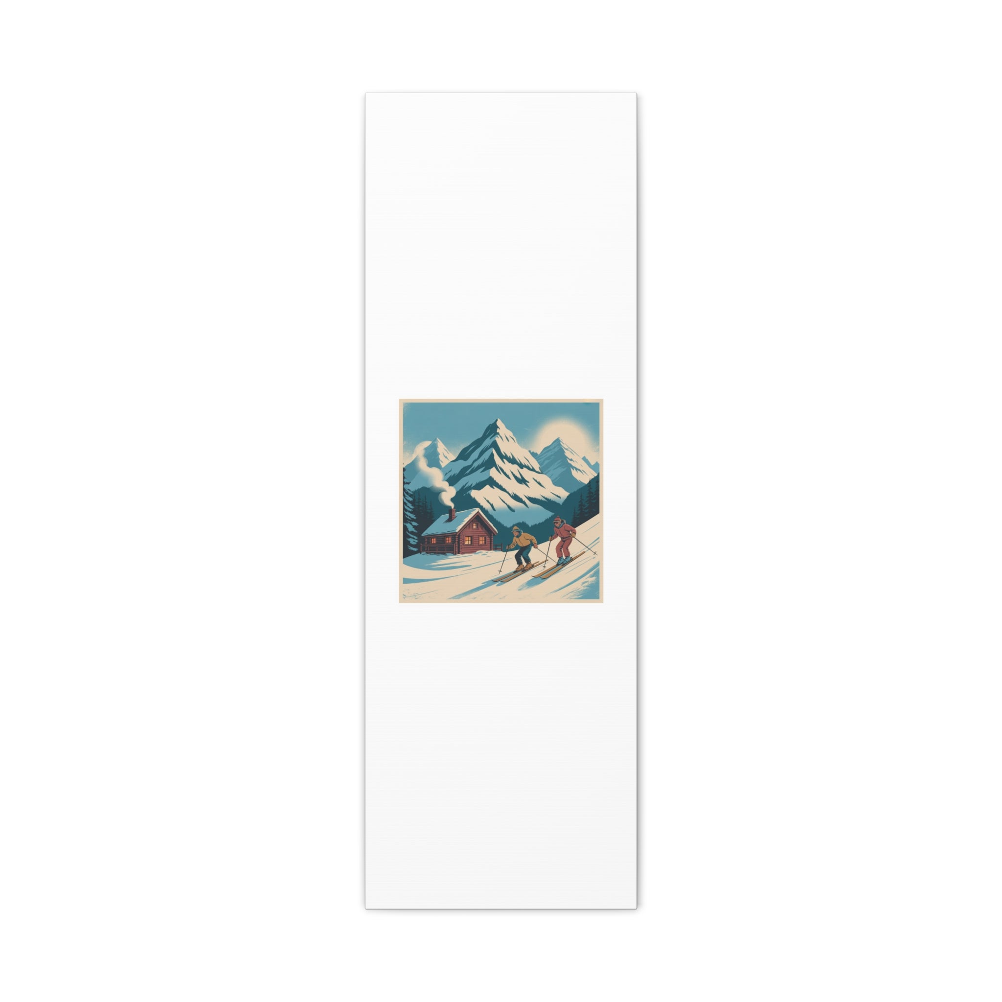 Retro Ski Mountain Canvas Print — Vintage Winter Cabin Art