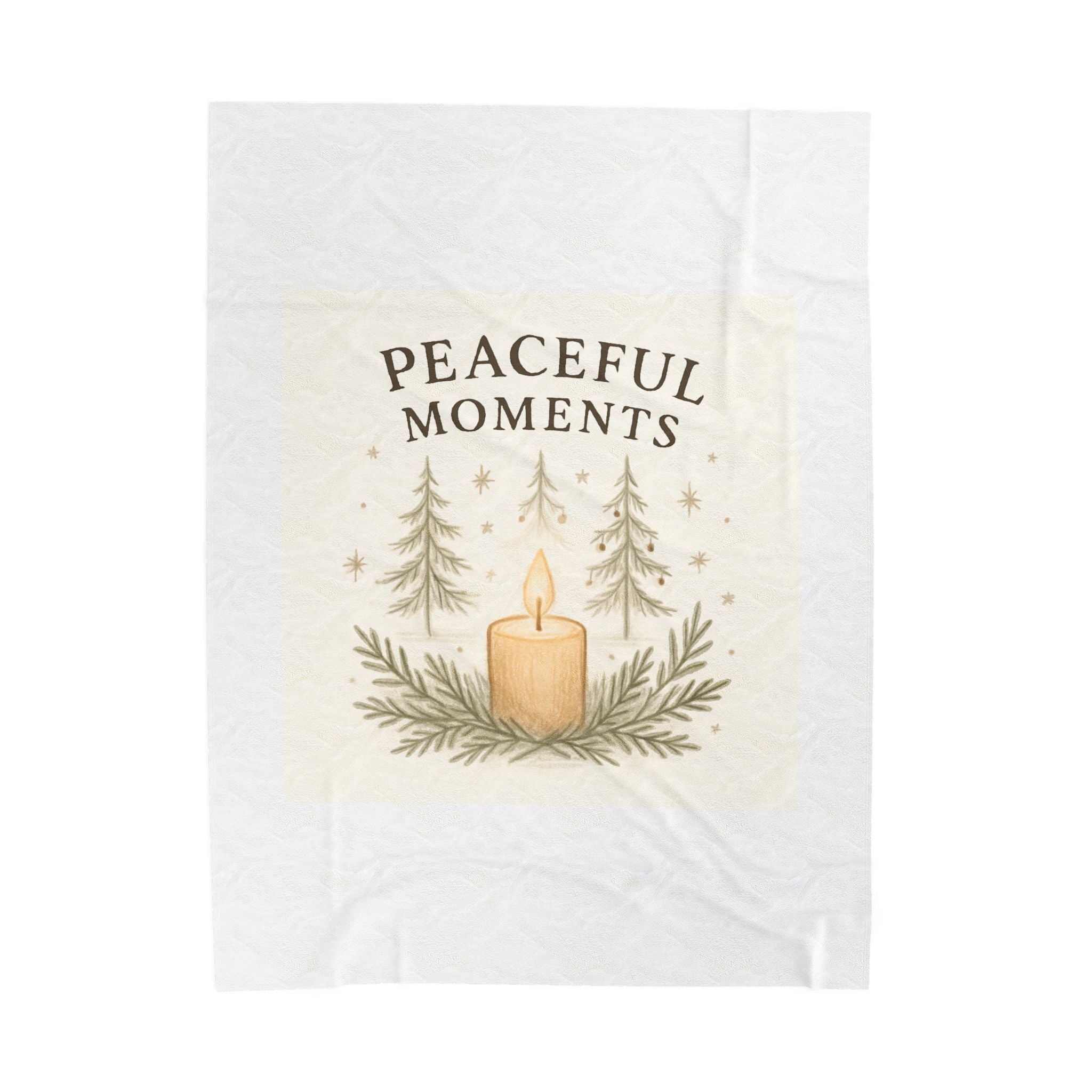 Peaceful Moments Velveteen Plush Blanket — Cozy Candle & Pine Winter Throw