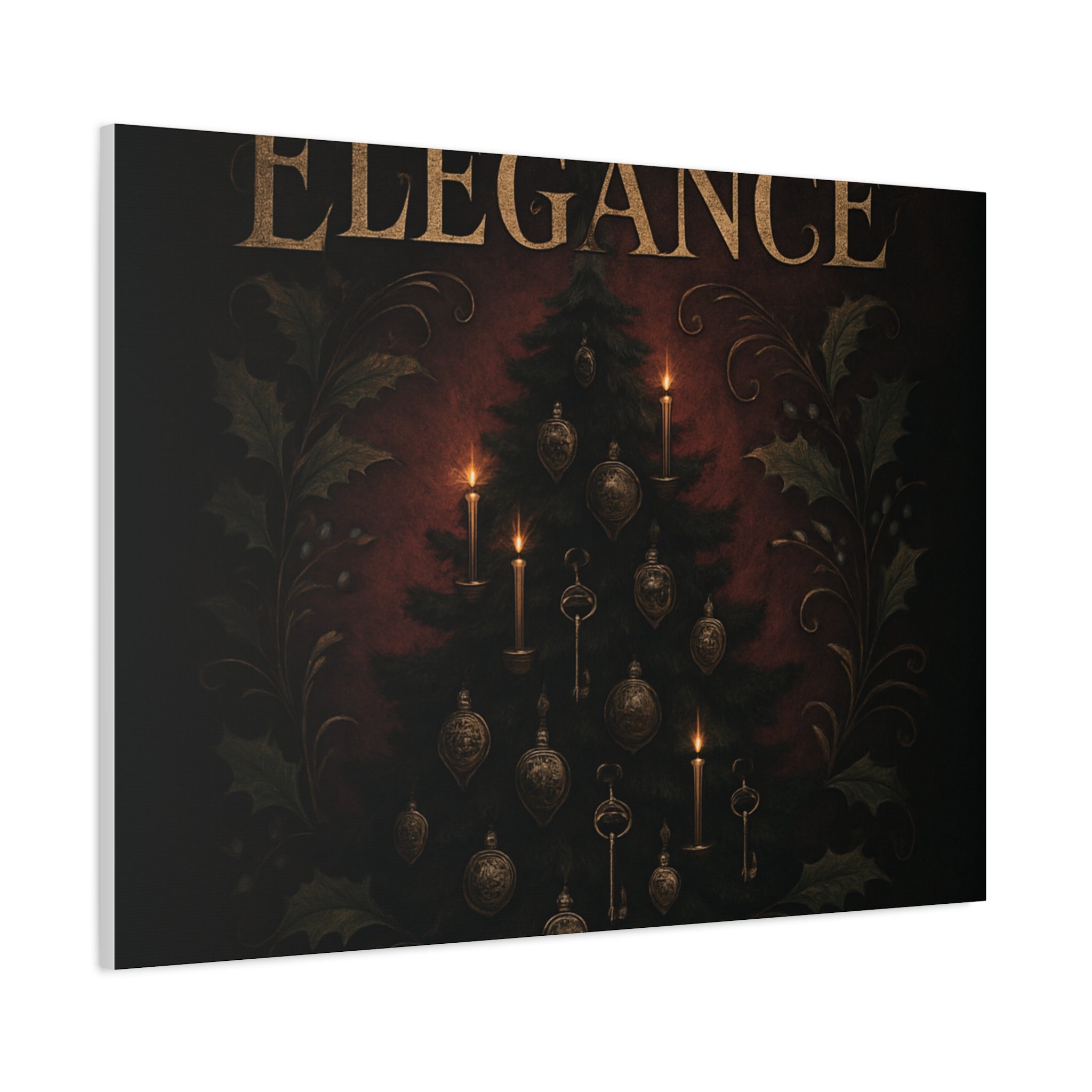 Elegance Christmas Canvas Wall Art — Vintage Candlelit Tree Matte Stretched Print