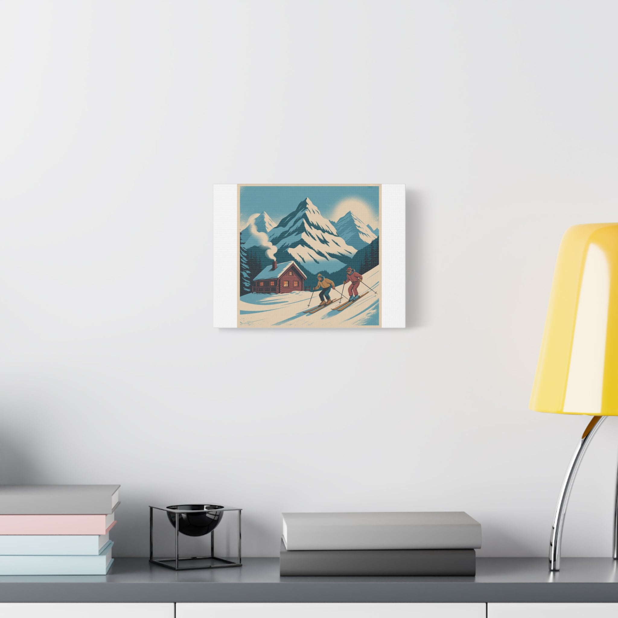 Retro Ski Mountain Canvas Print — Vintage Winter Cabin Art