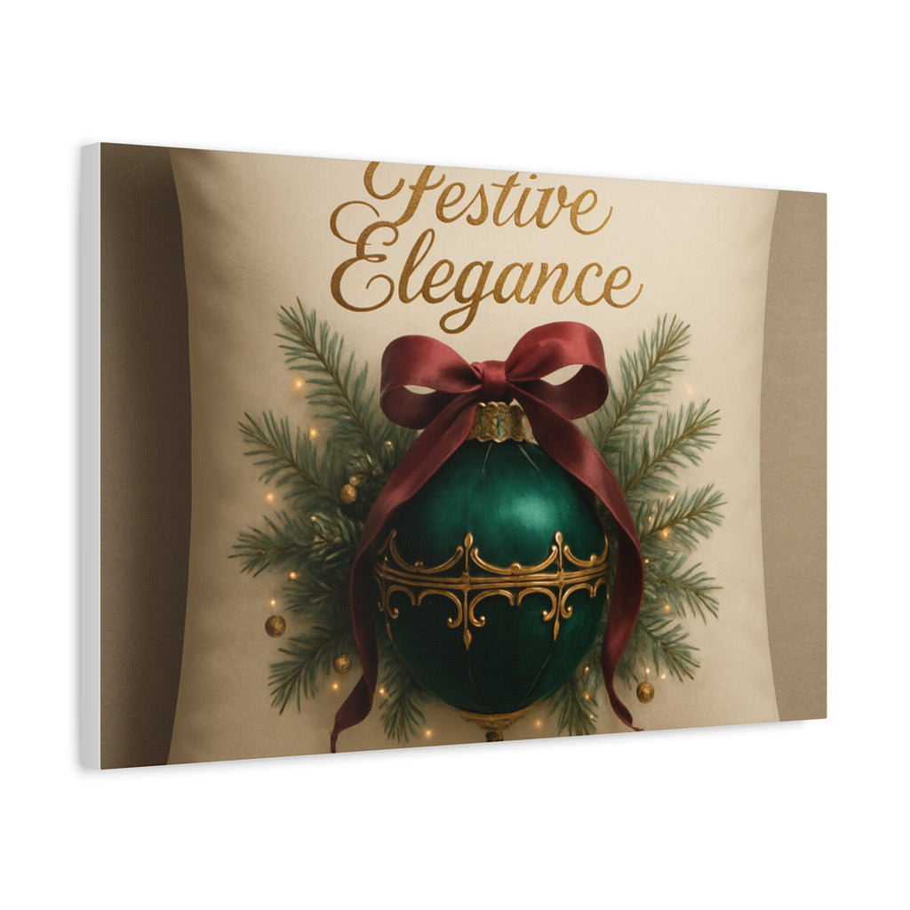 Festive Elegance Christmas Canvas Wall Art — Green Ornament Holiday Decor