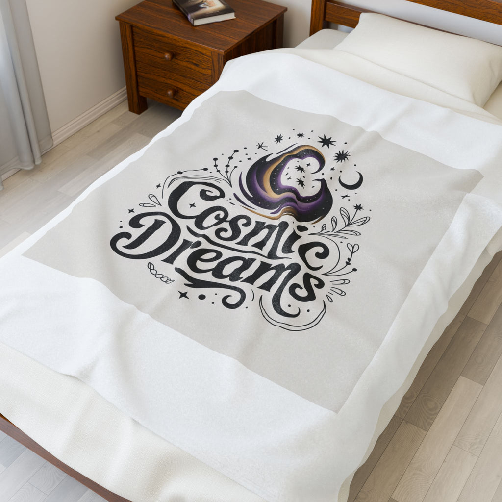Cosmic Dreams Velveteen Plush Blanket — Soft Celestial Moon & Stars Throw