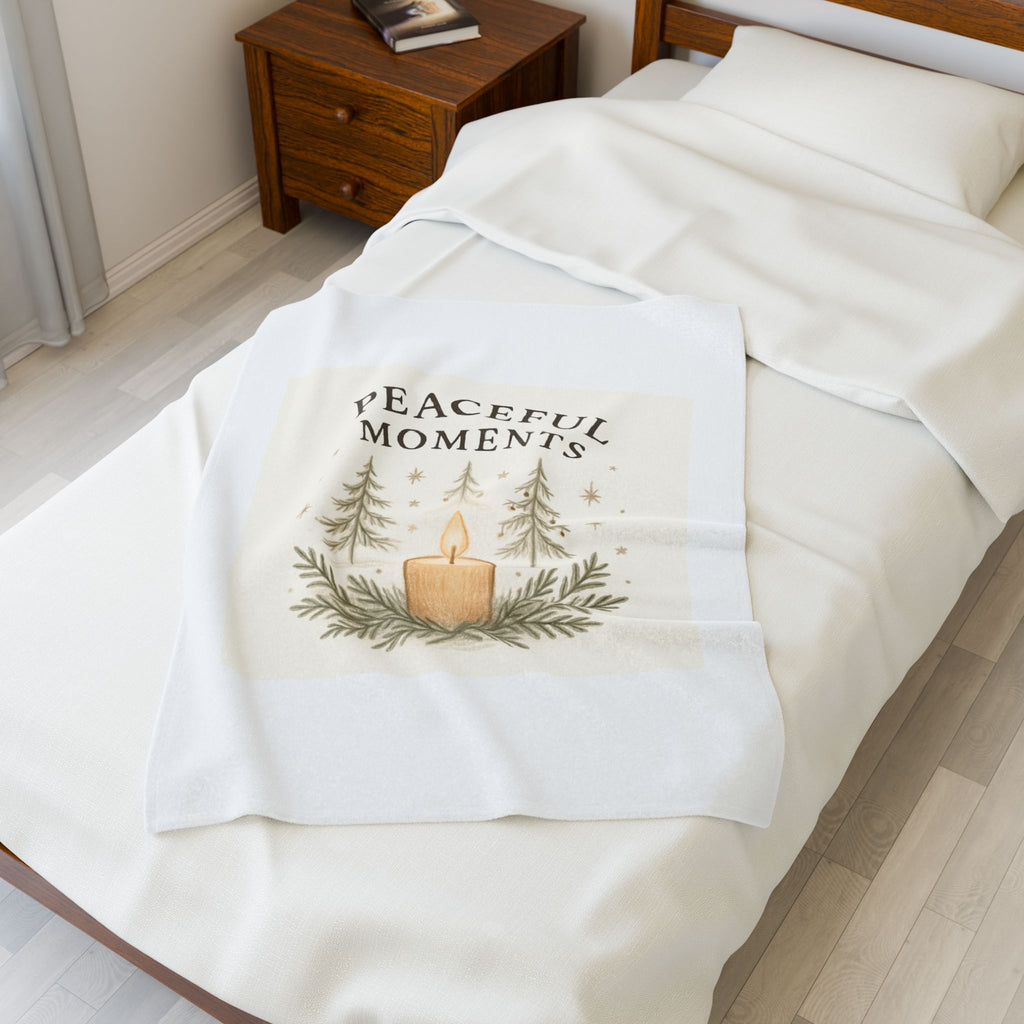 Peaceful Moments Velveteen Plush Blanket — Cozy Candle & Pine Winter Throw