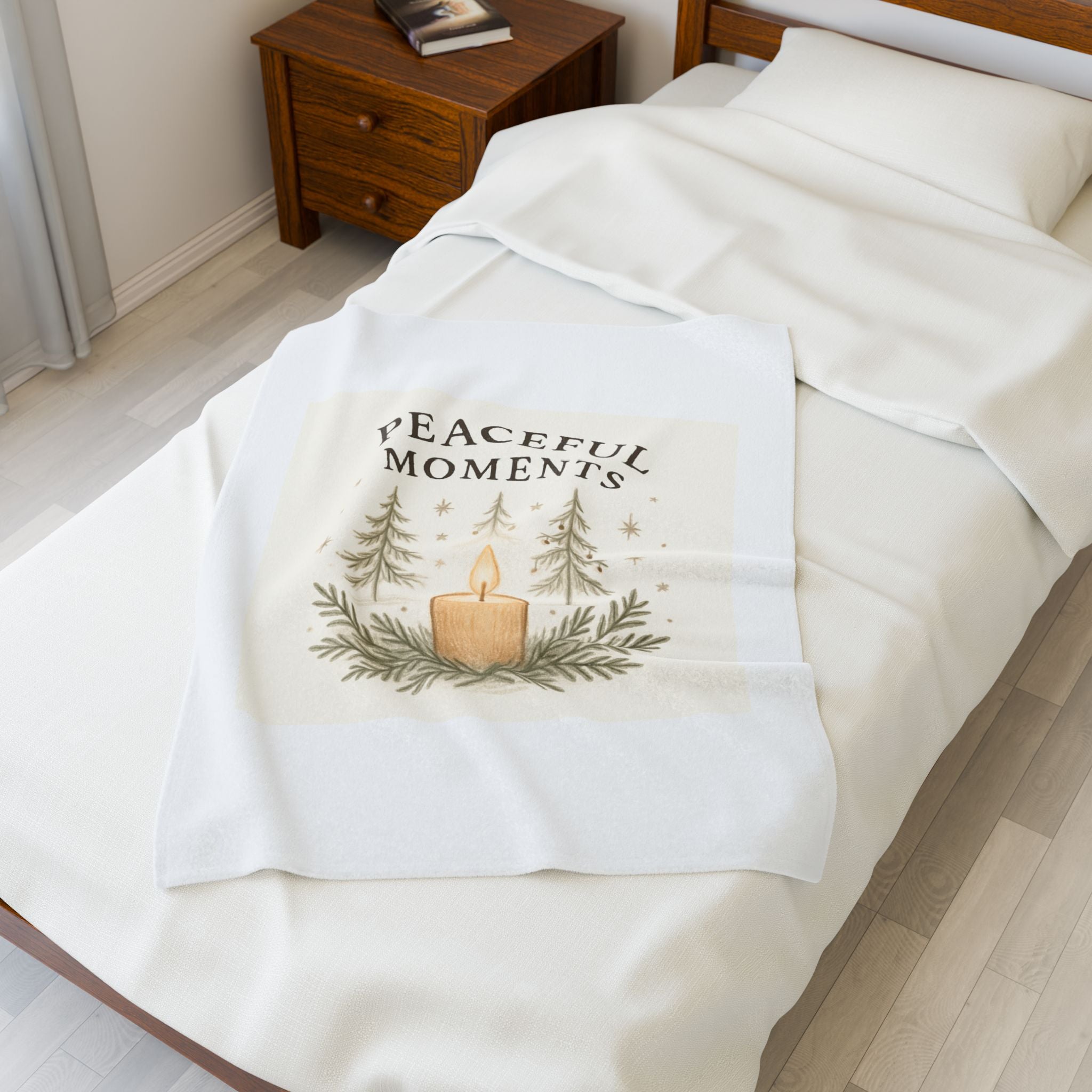 Peaceful Moments Velveteen Plush Blanket — Cozy Candle & Pine Winter Throw