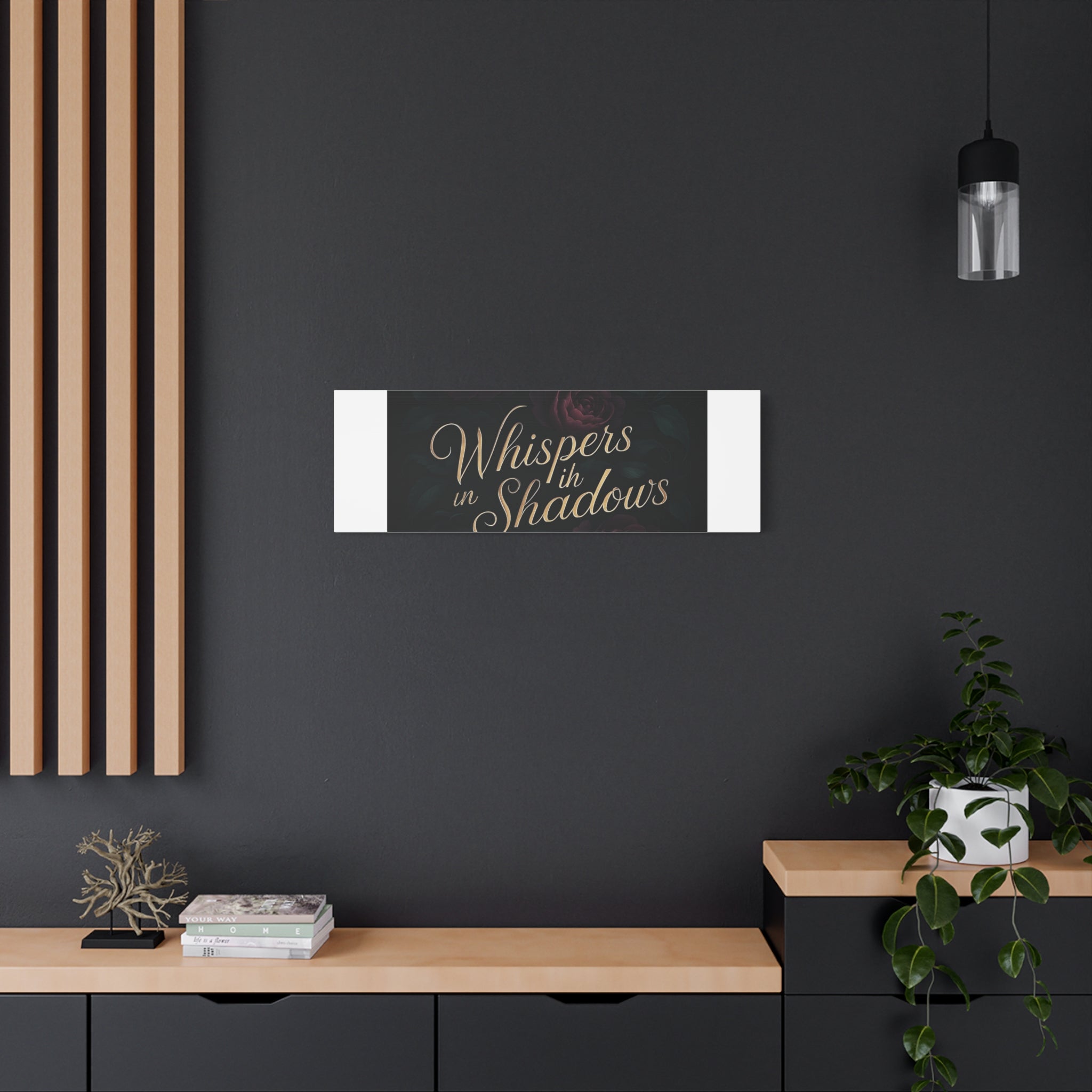 Canvas Wall Art — “Whispers in Shadows” Dark Floral Typographic Print