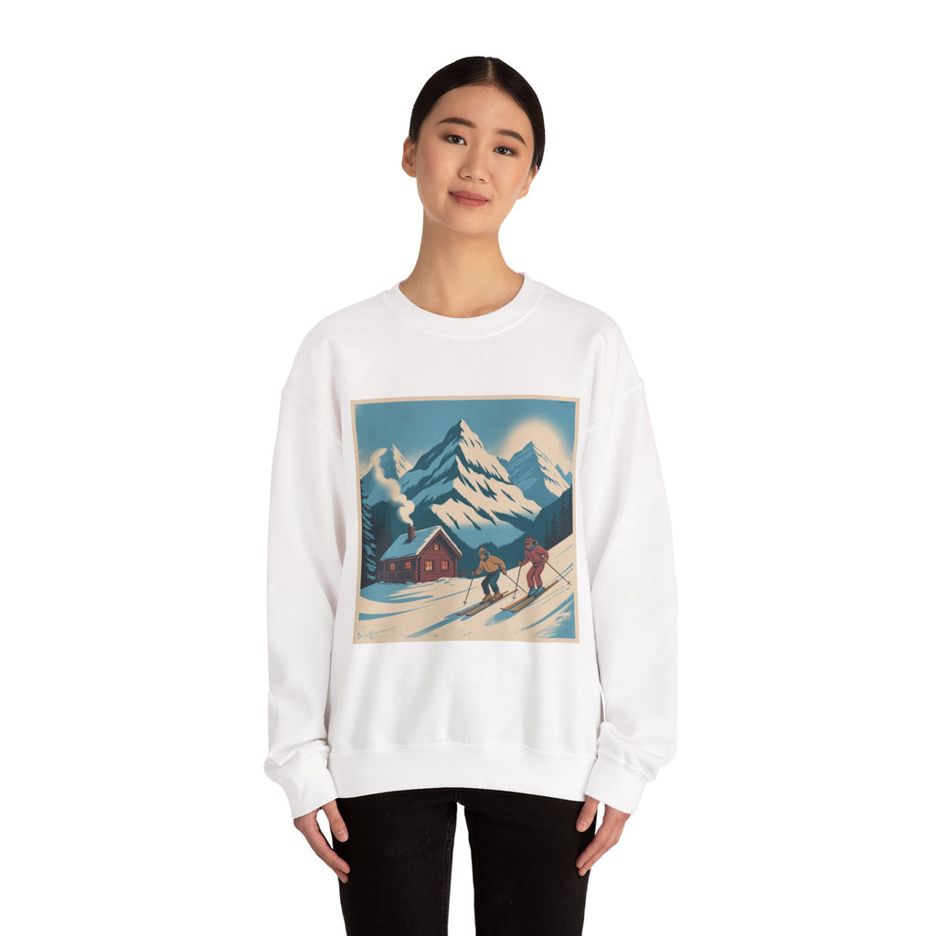 Crewneck Sweatshirt - Retro Ski Mountain Cabin Graphic