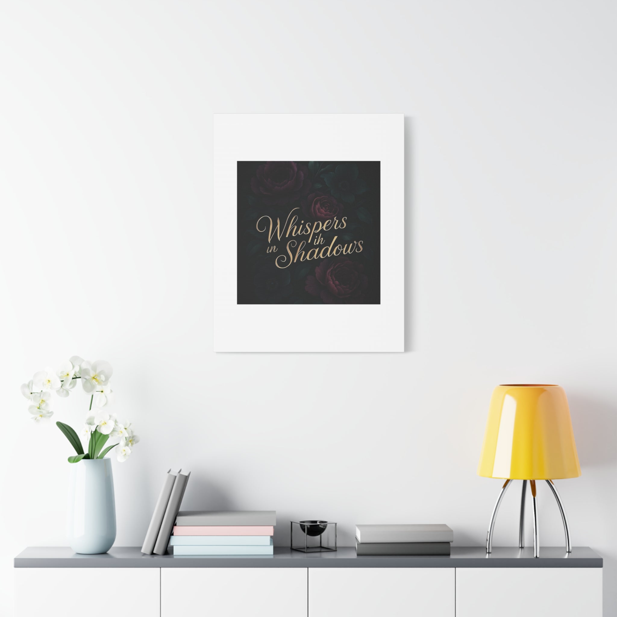 Canvas Wall Art — “Whispers in Shadows” Dark Floral Typographic Print