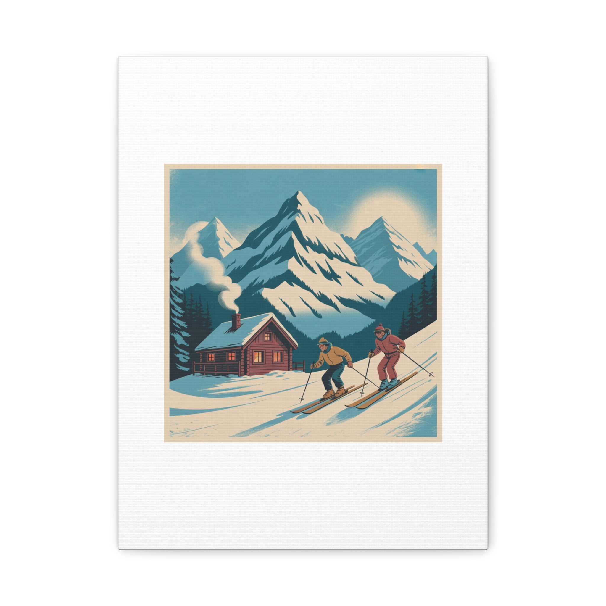 Retro Ski Mountain Canvas Print — Vintage Winter Cabin Art