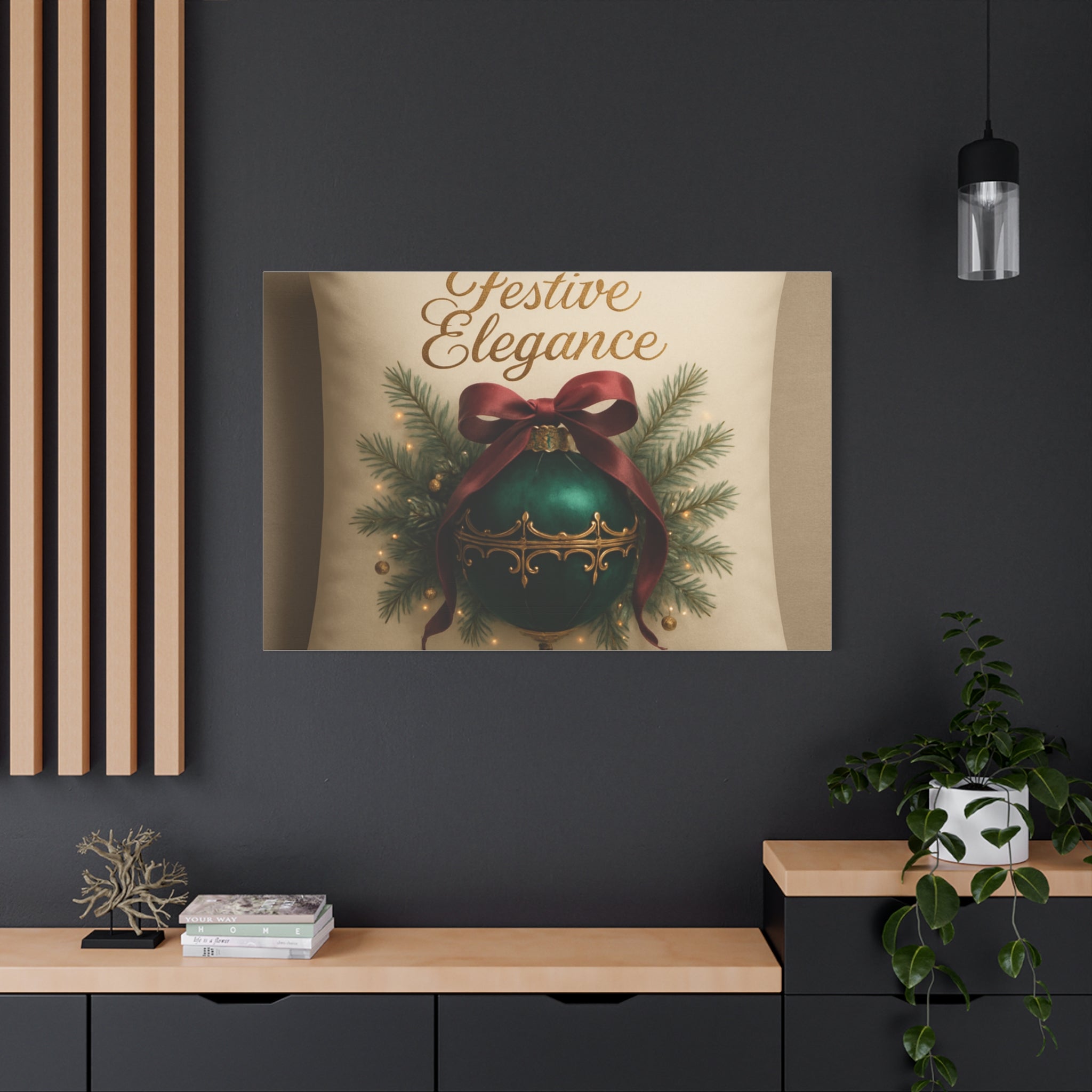Festive Elegance Christmas Canvas Wall Art — Green Ornament Holiday Decor