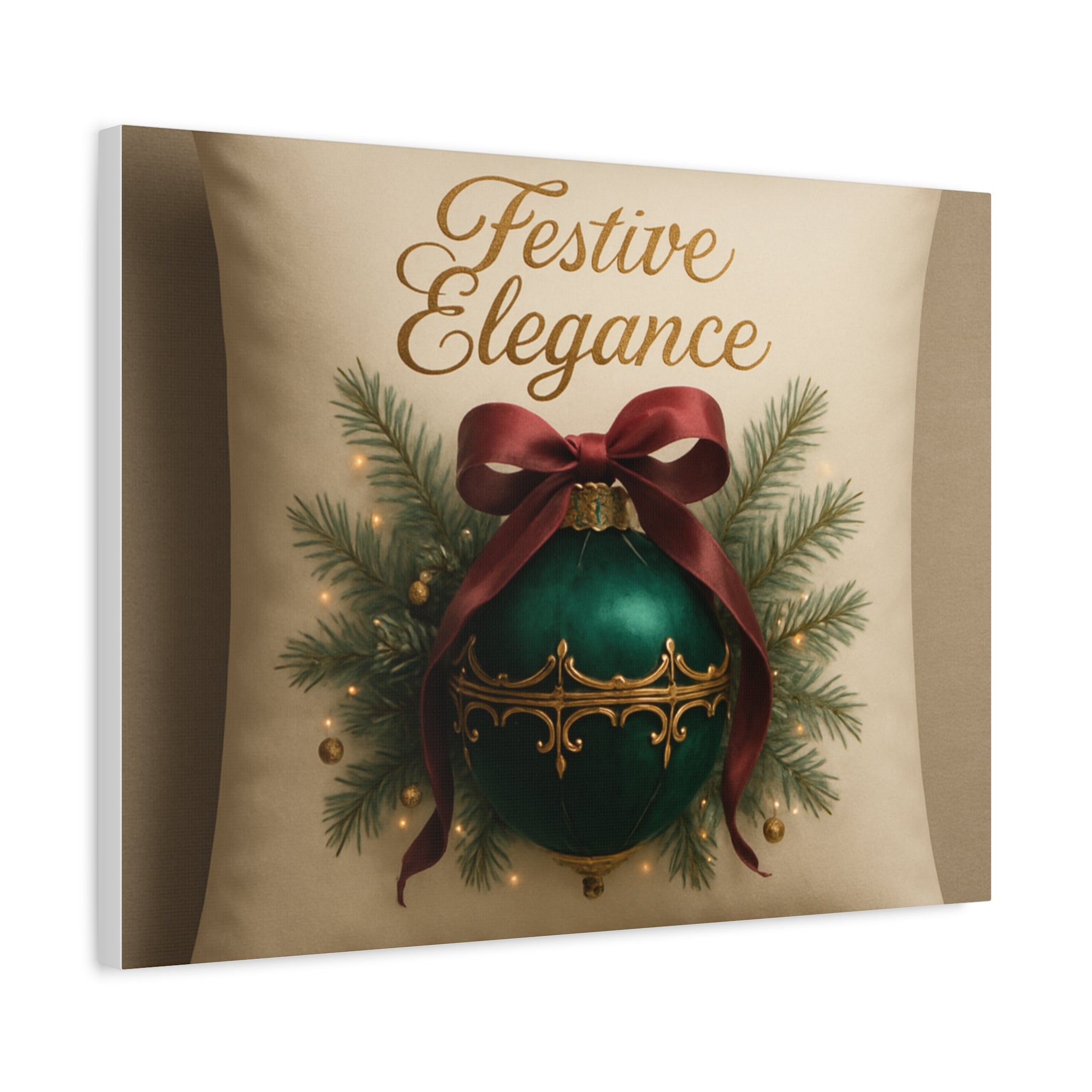 Festive Elegance Christmas Canvas Wall Art — Green Ornament Holiday Decor