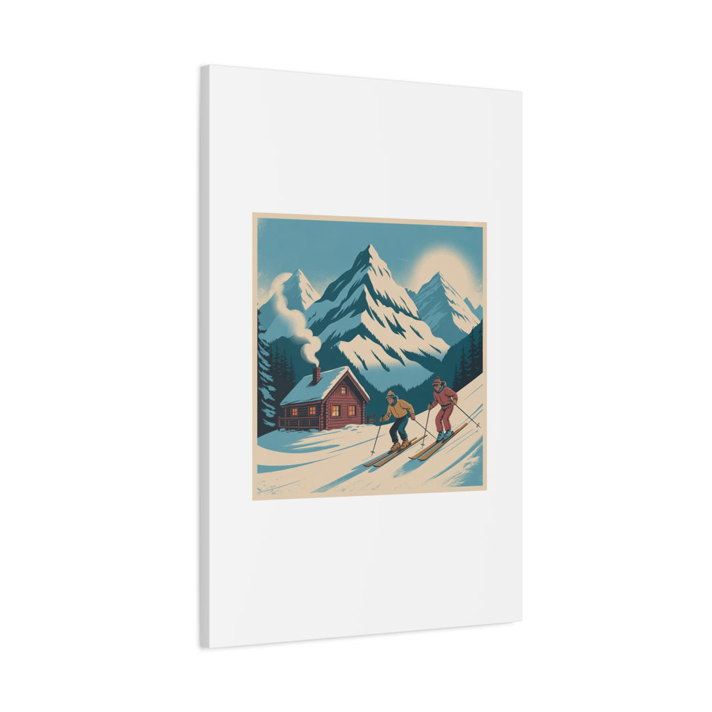 Retro Ski Mountain Canvas Print — Vintage Winter Cabin Art